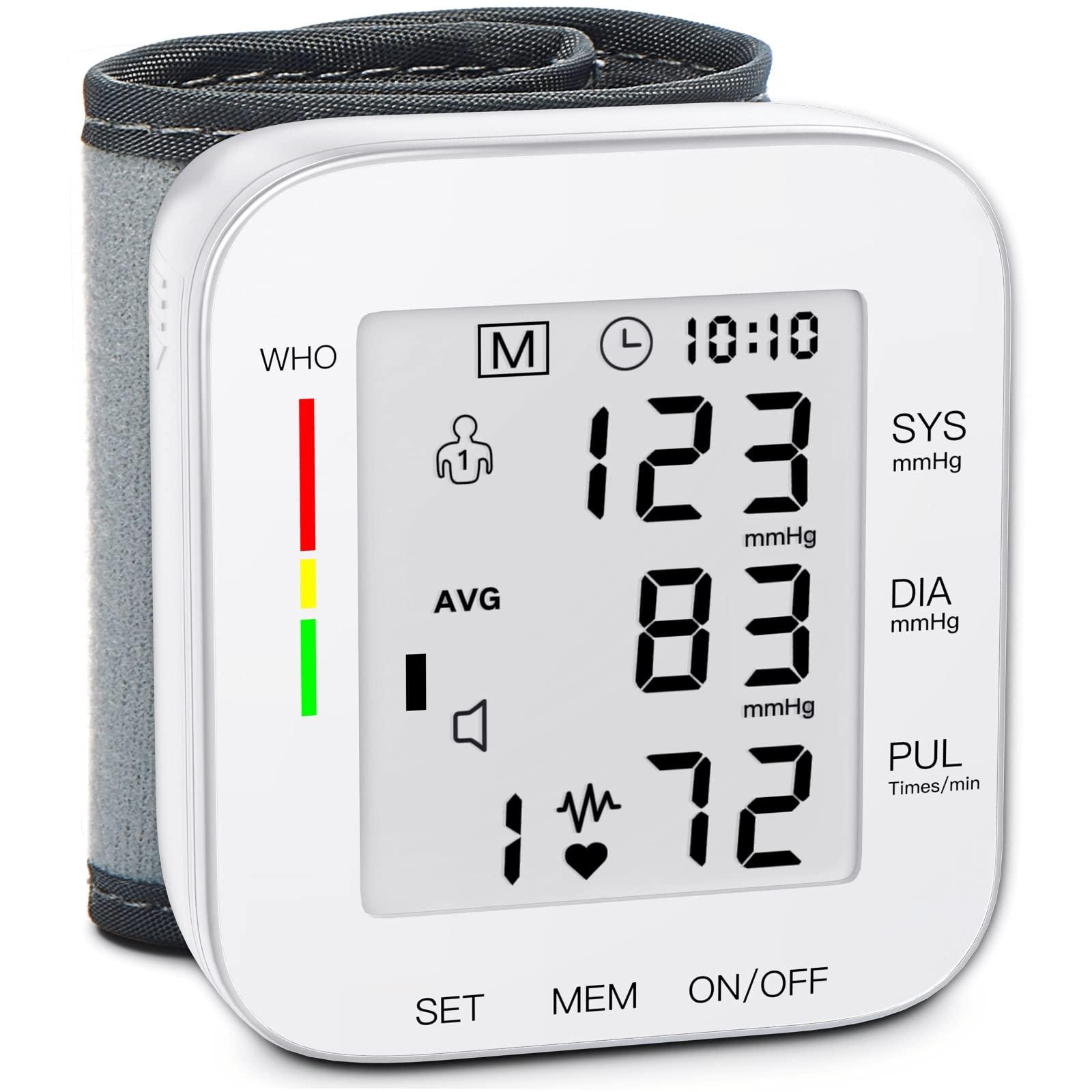 MMIZOO Wrist Blood Pressure Monitor with large LCD display and carrying case