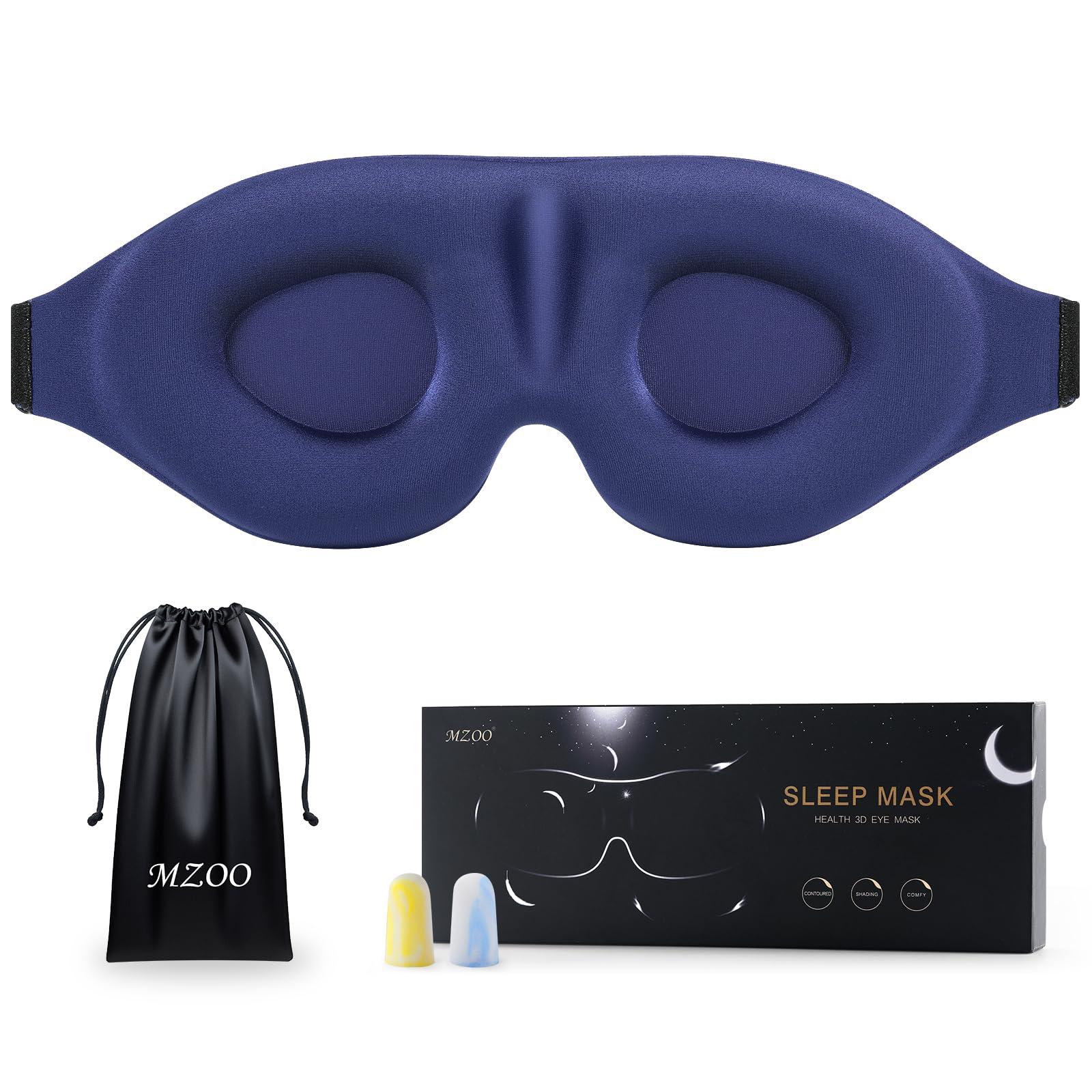 MZOO Luxury Sleep Eye Mask in blue, showing 3D contoured design for side sleepers