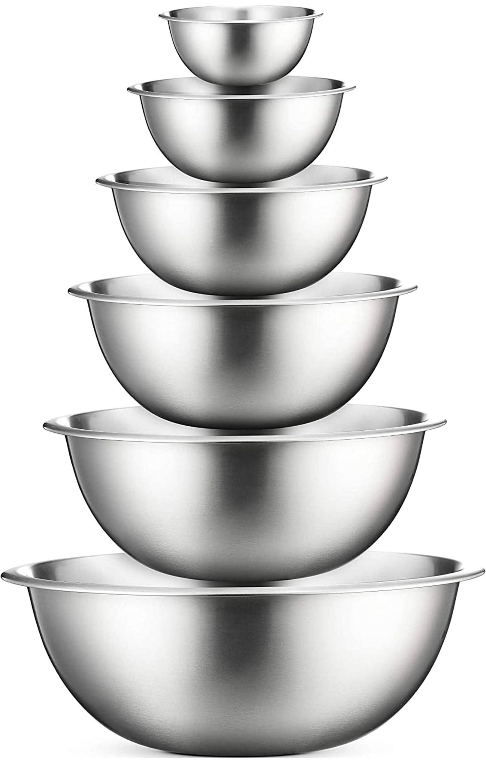FineDine stainless steel mixing bowls set nested on a kitchen counter