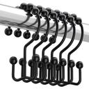 Titanker Black Shower Curtain Hooks Rings, Rust-Resistant Metal Double Glide Shower Hooks, Set of 12 | Mubboo