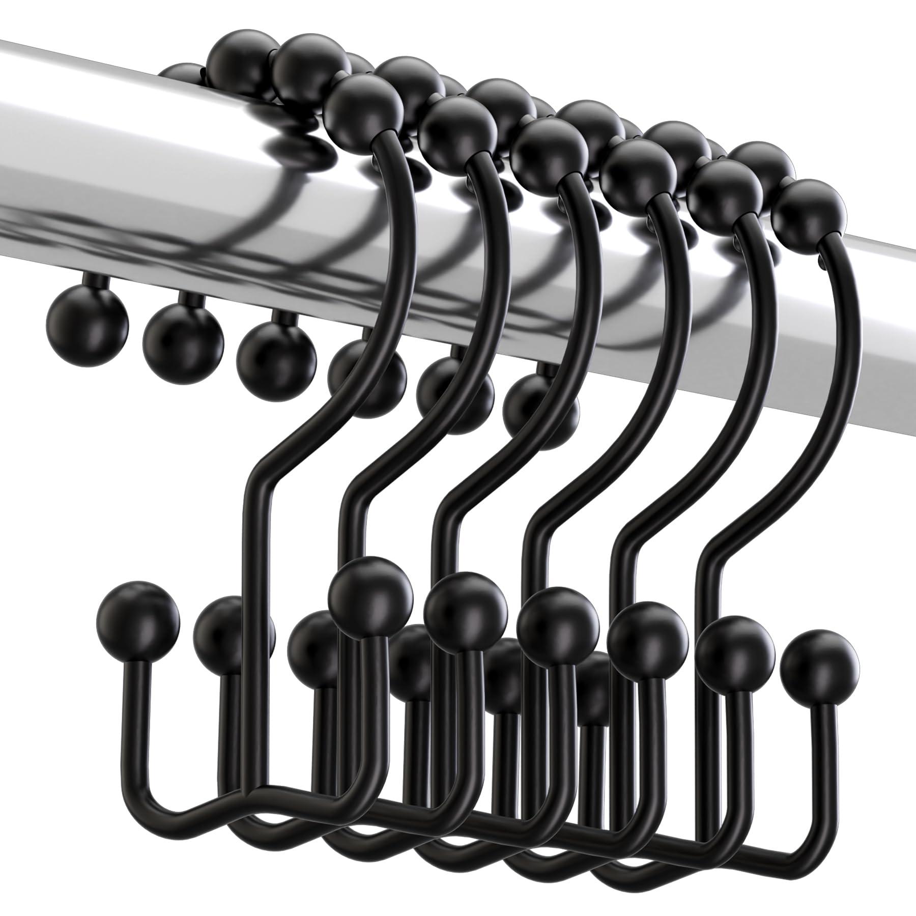 Titanker black shower curtain hooks with double glide rollers