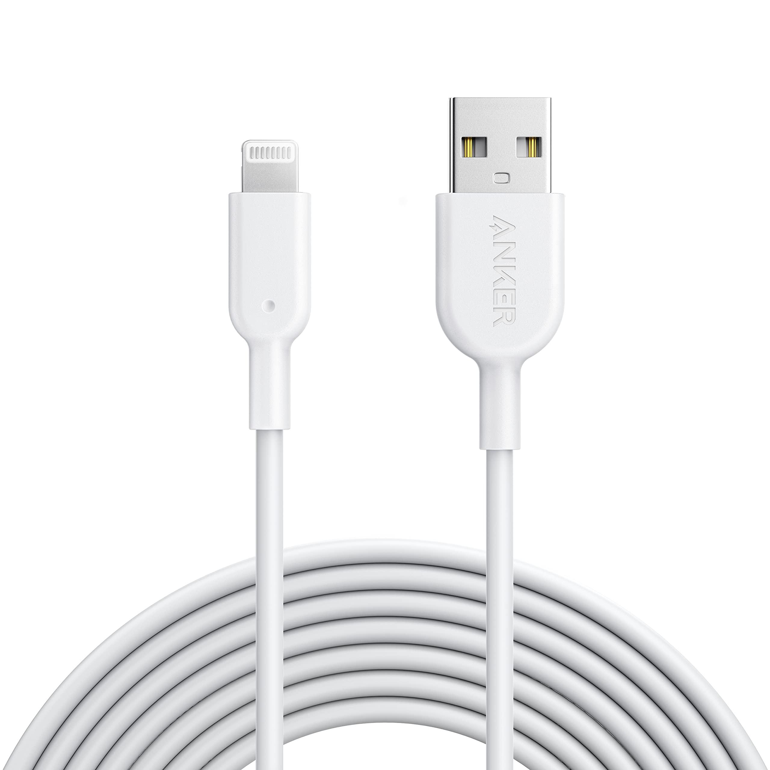 Anker PowerLine II Lightning Cable 6ft in white on a desk