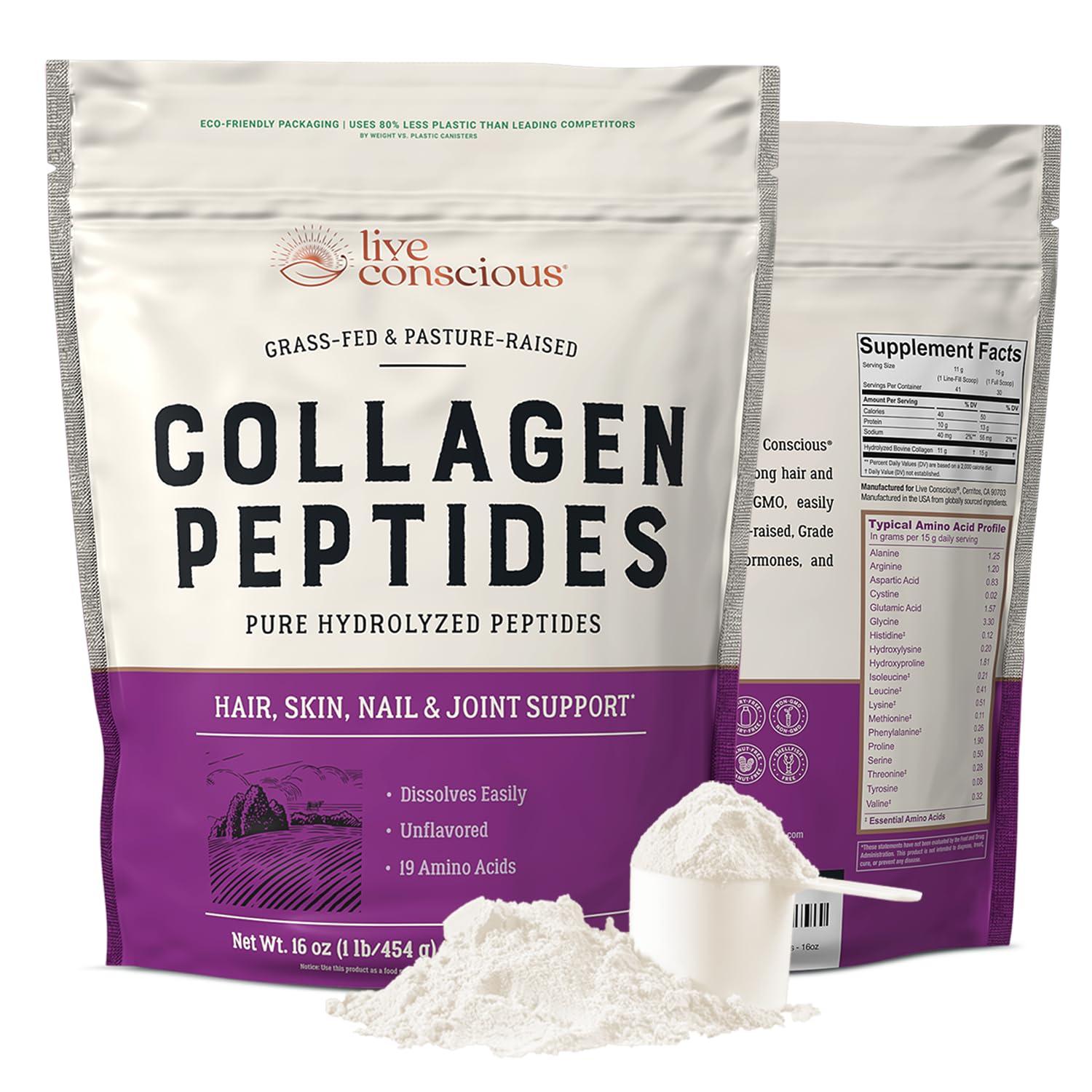 Live Conscious Collagen Peptides Powder container on a white background