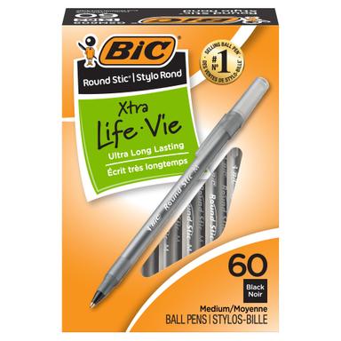 BIC Round Stic Xtra Life Ballpoint Pen, 60-Count
