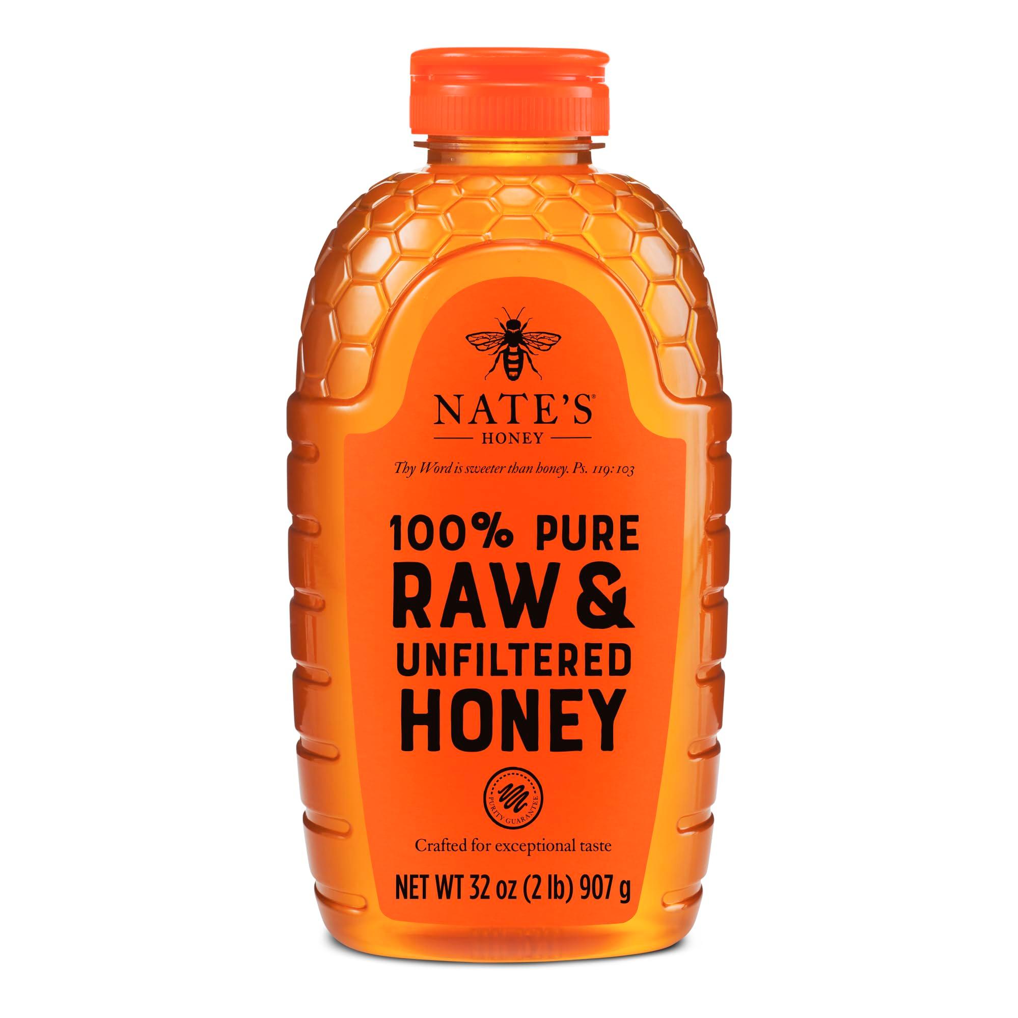 Nate's 100% Pure Raw & Unfiltered Honey 32oz squeeze bottle