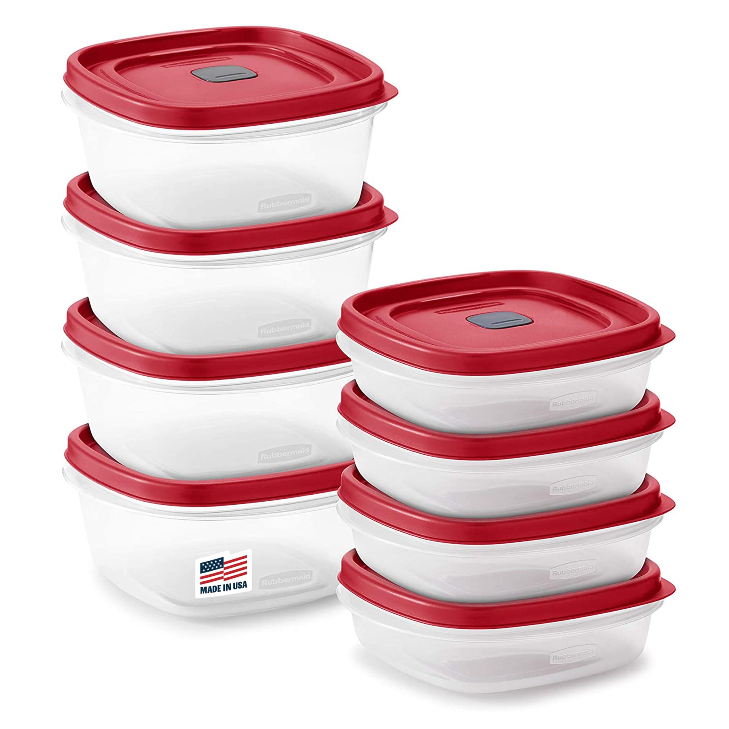 Rubbermaid 16-Piece Food Storage Set with red vented lids on kitchen counter