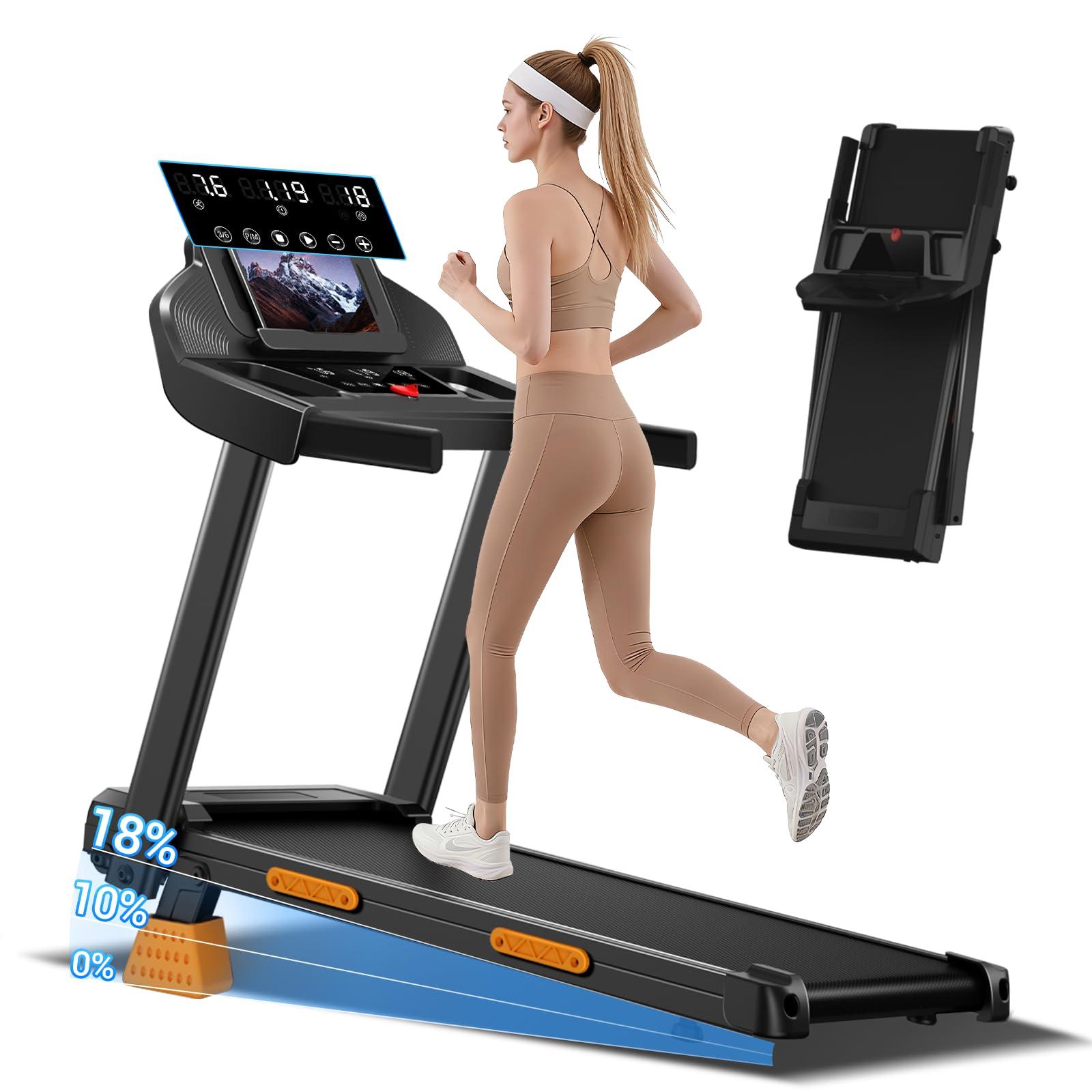 CURSOR FITNESS 16% Incline Treadmill with LED displays on a white background