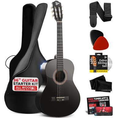 Pyle Beginner Acoustic Guitar Kit, 3/4 Junior Size (36") Black