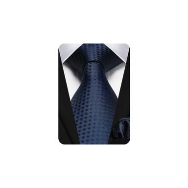 HISDERN Plaid Navy Tie with Pocket Square Set