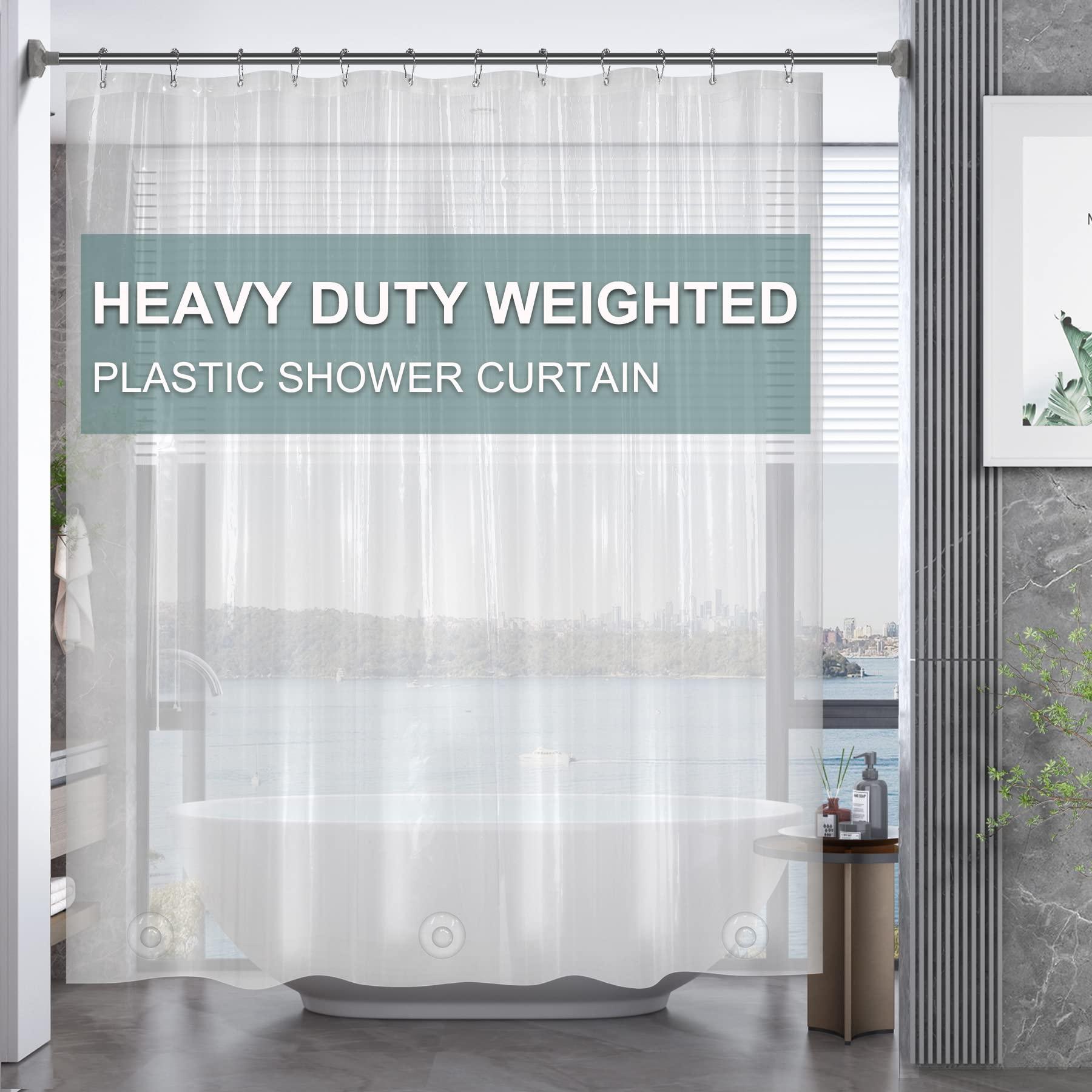 AmazerBath PEVA clear shower curtain liner with three clear weighted stones and rustproof metal grommets