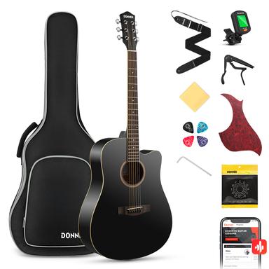 Donner Black Acoustic Guitar for Beginners, Full Size 41'' Cutaway (DAG-1CB)