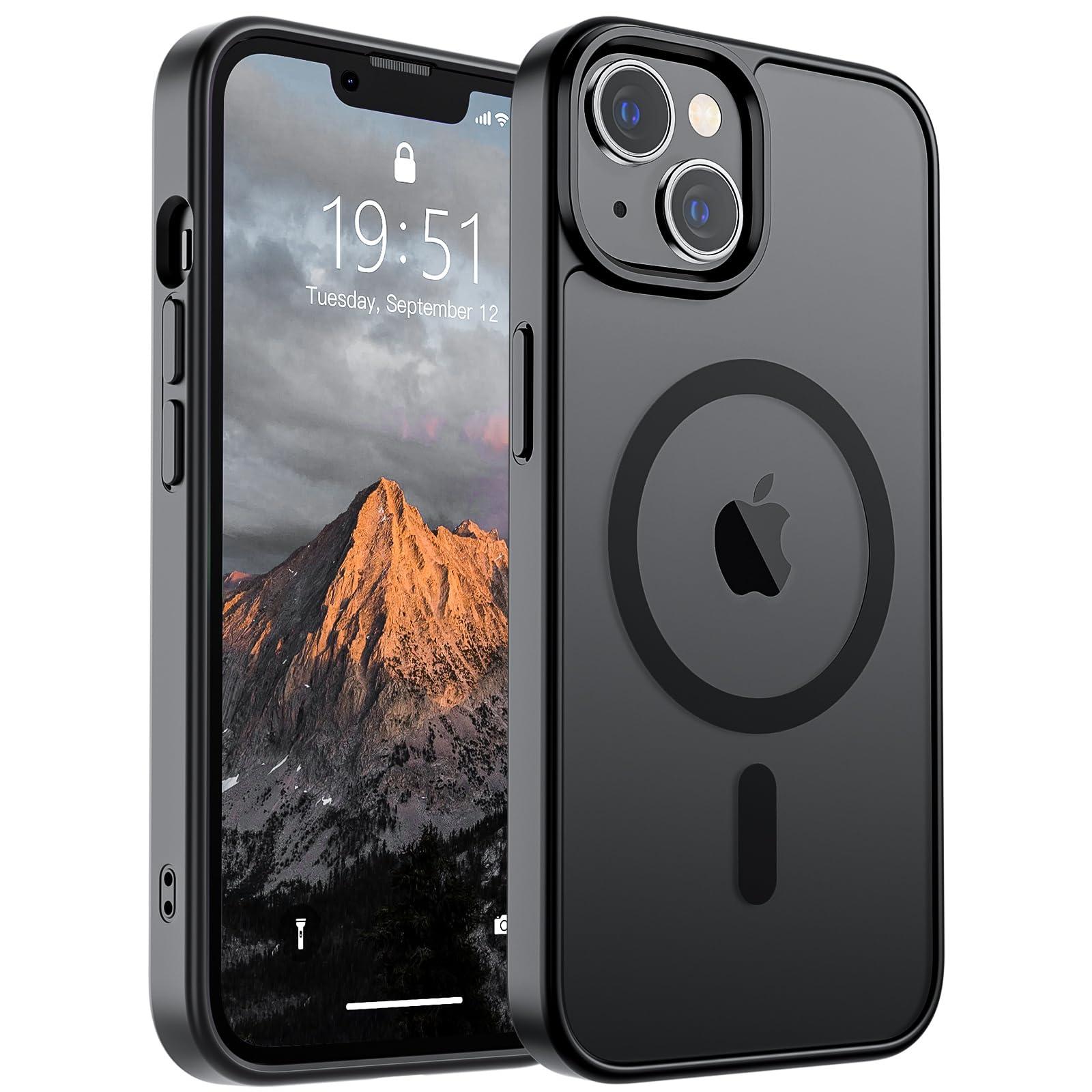 SUPFINE Magnetic case for iPhone 14/13 in black, showing MagSafe ring and matte back