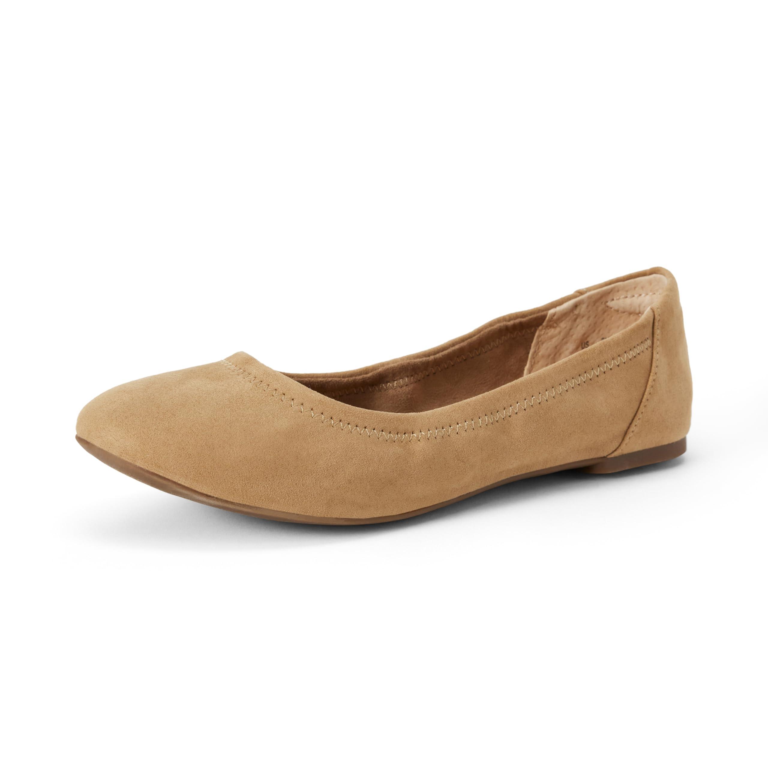 Amazon Essentials Women's Belice Slip-On Ballet Flats in tan microsuede