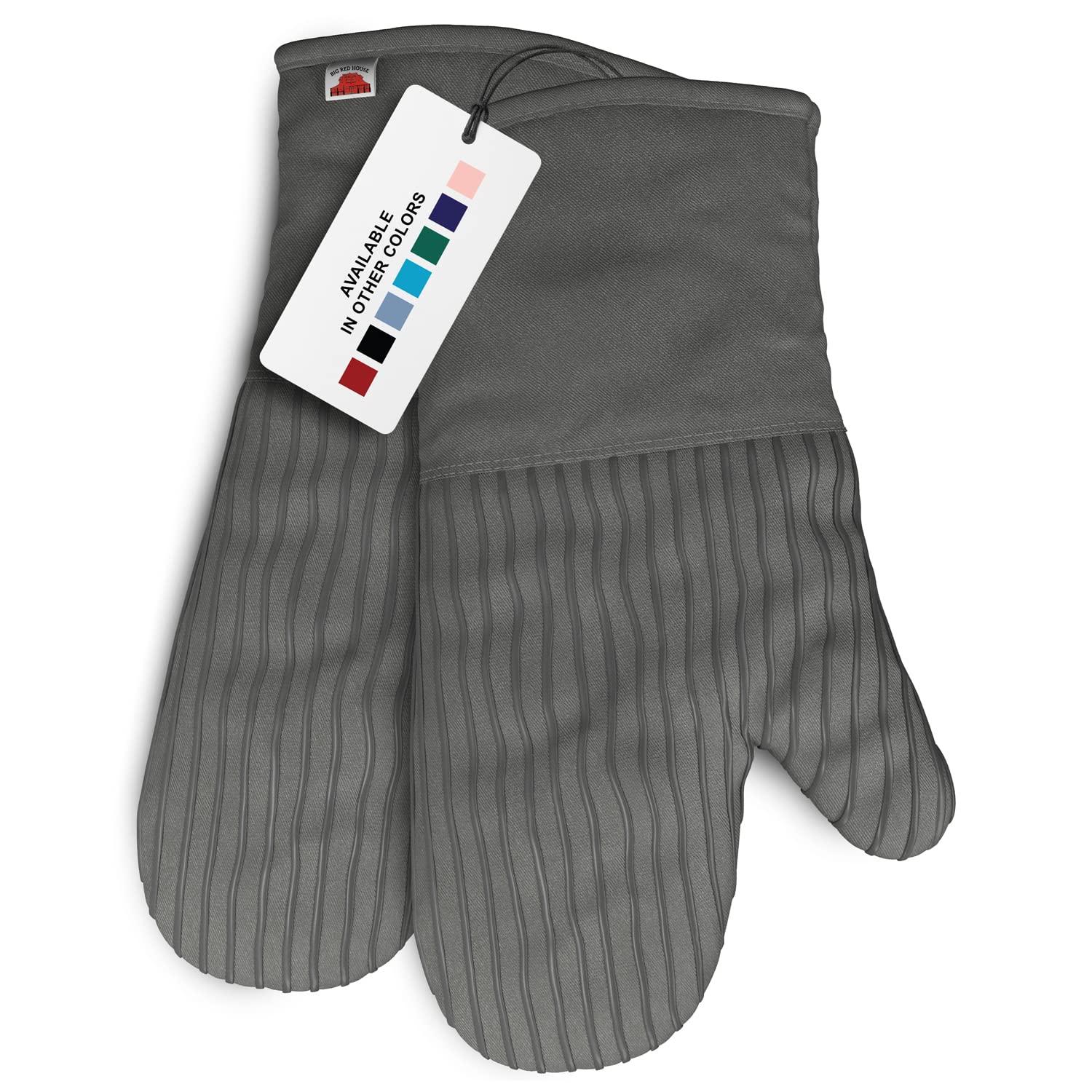 Big Red House Silicone Oven Mitts, set of 2, gray, with honeycomb grip surface