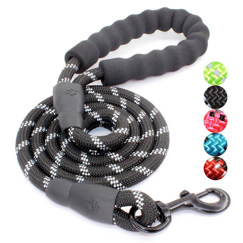 BAAPET 5ft dog leash in black with padded handle and reflective threading