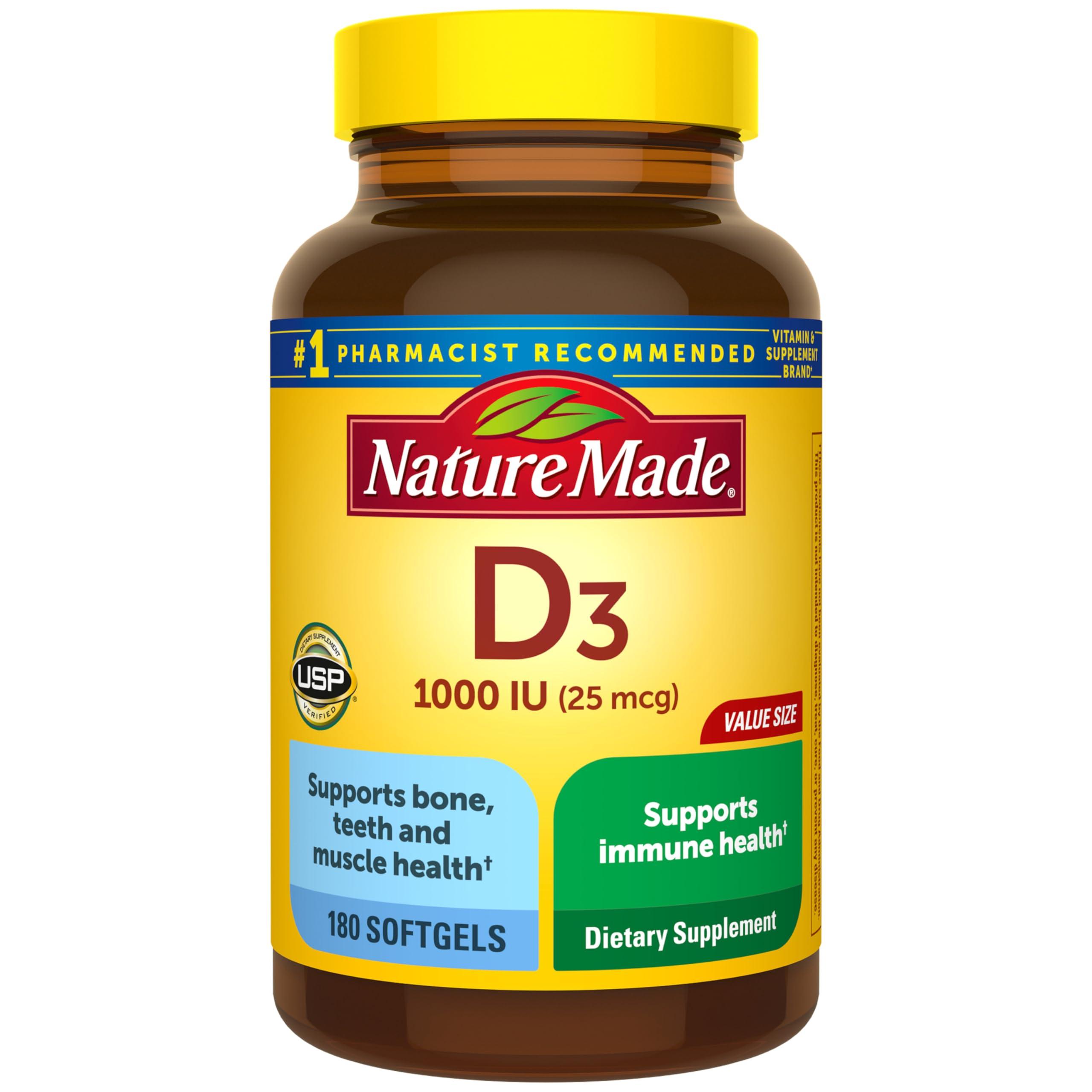 Nature Made Vitamin D3 1000 IU softgels in a bottle