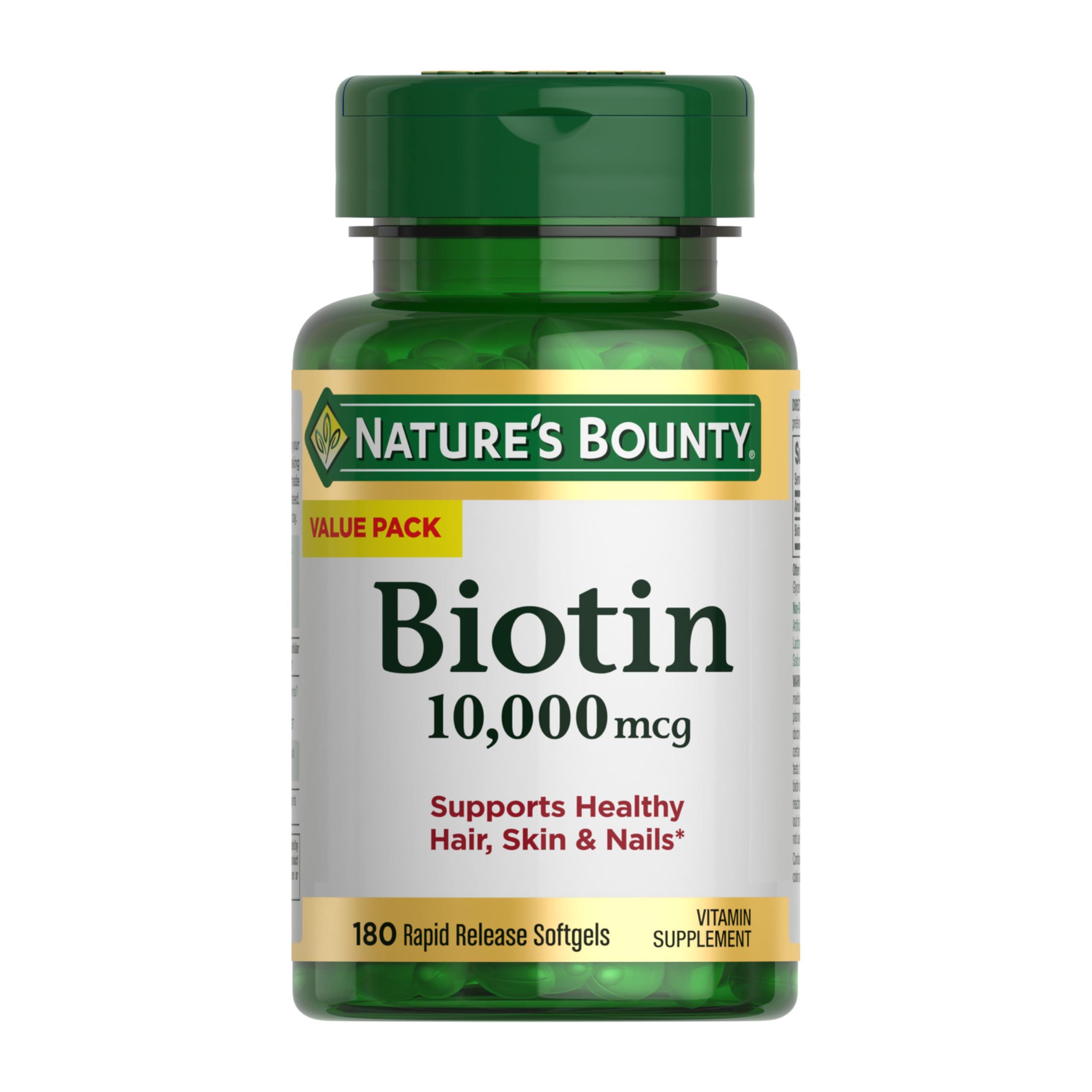 Nature's Bounty Biotin 10,000 mcg Rapid Release Softgels, 180 count bottle