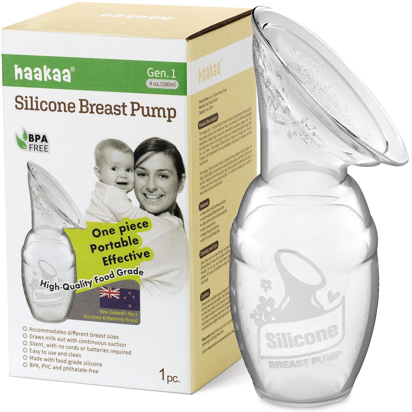 Haakaa Manual Breast Pump on a countertop