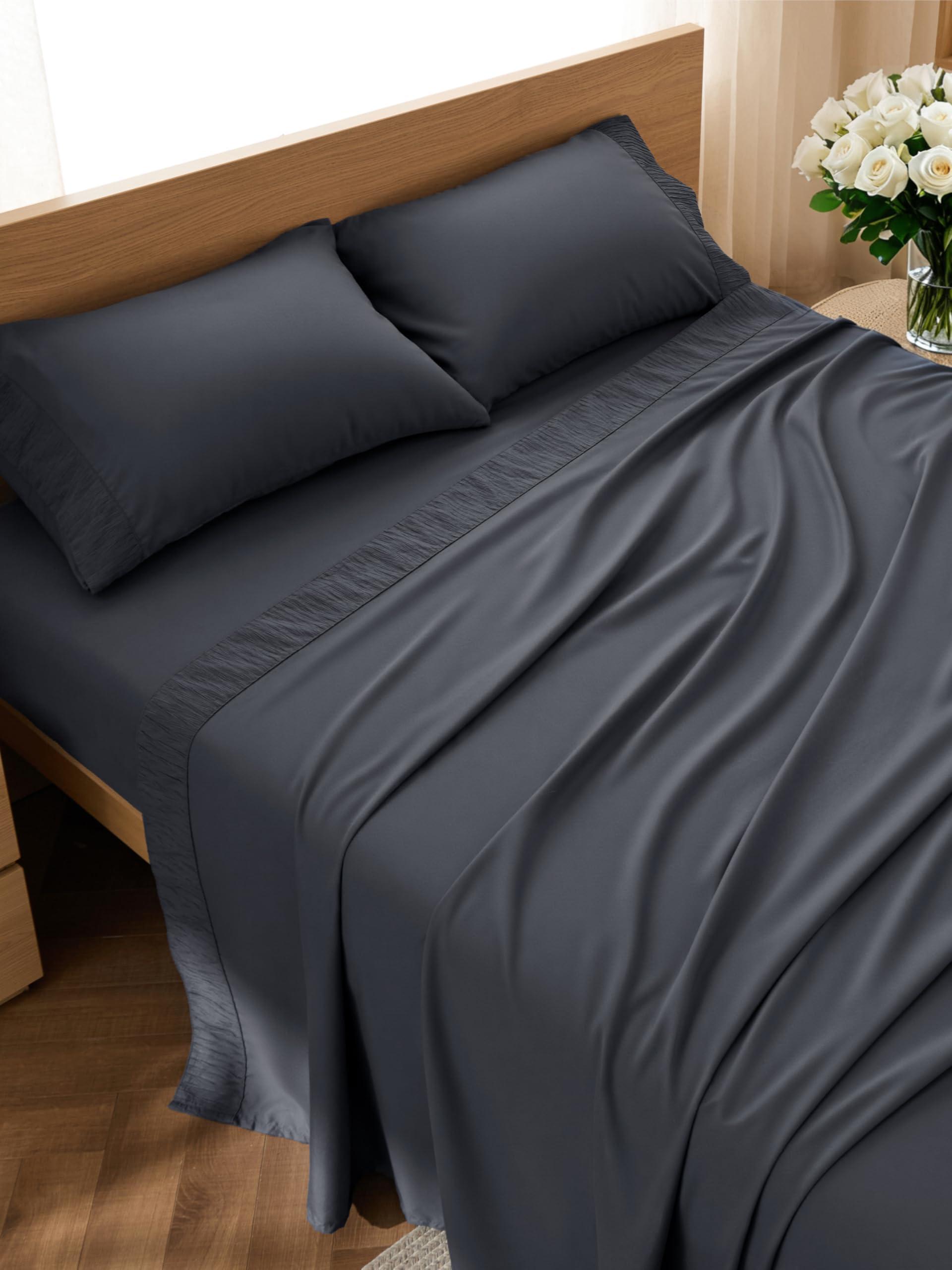 Bedsure King Size Sheets Set - 4 Pieces Soft King Sheets - Dark Grey