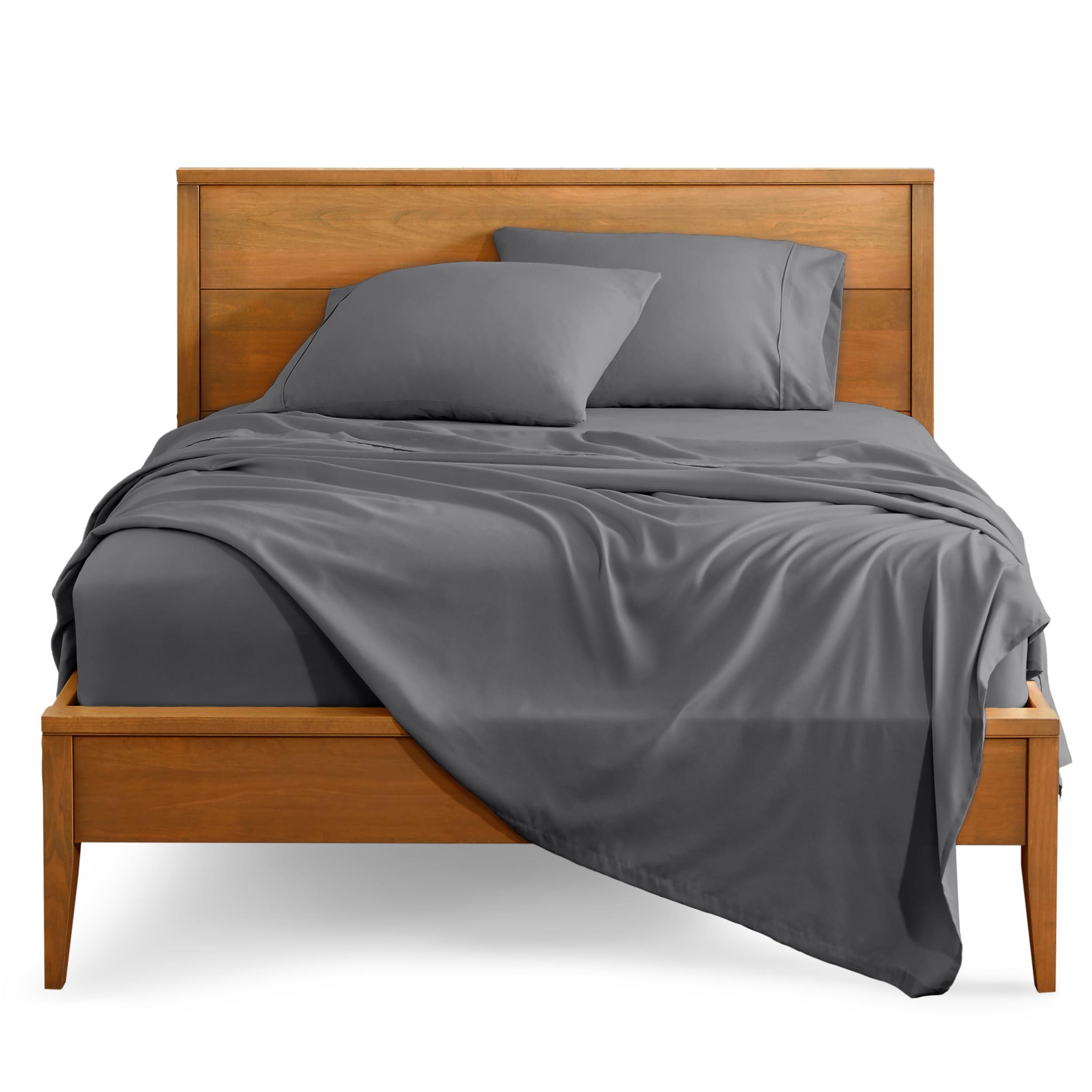 Bare Home Queen Sheet Set in grey on a bed