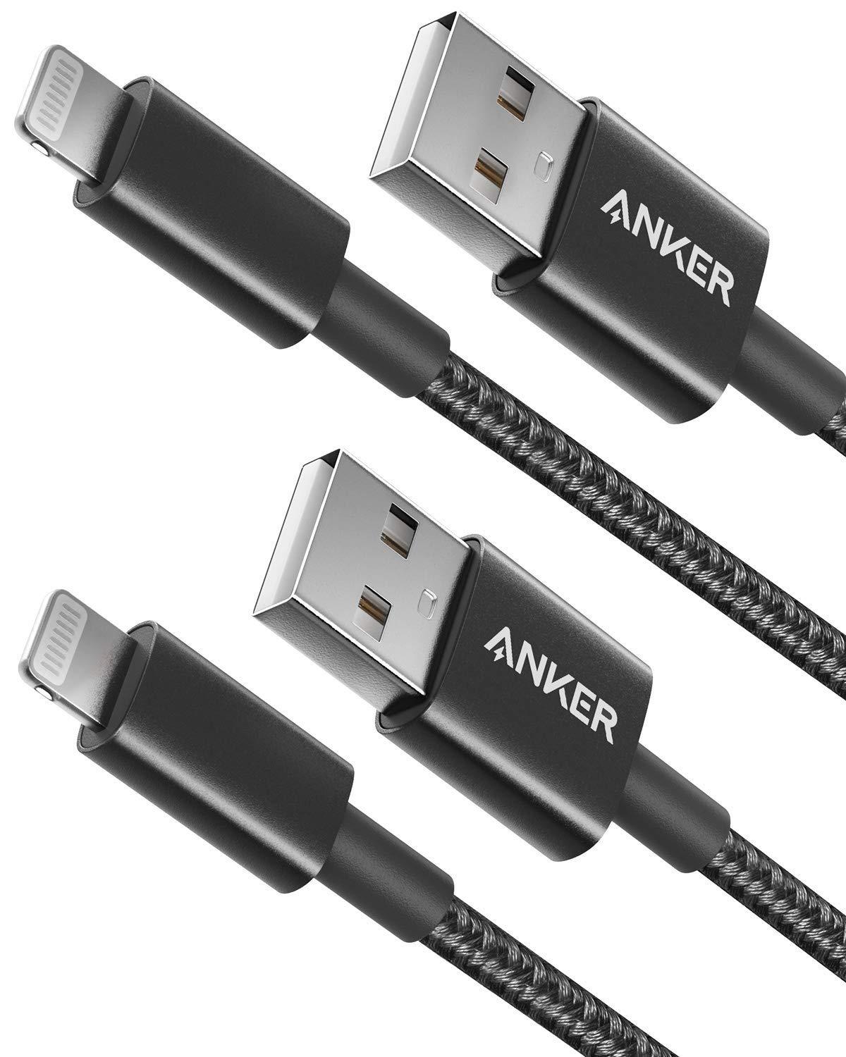 Anker USB A to Lightning Cable 3.3FT 2-Pack Black Nylon Braided