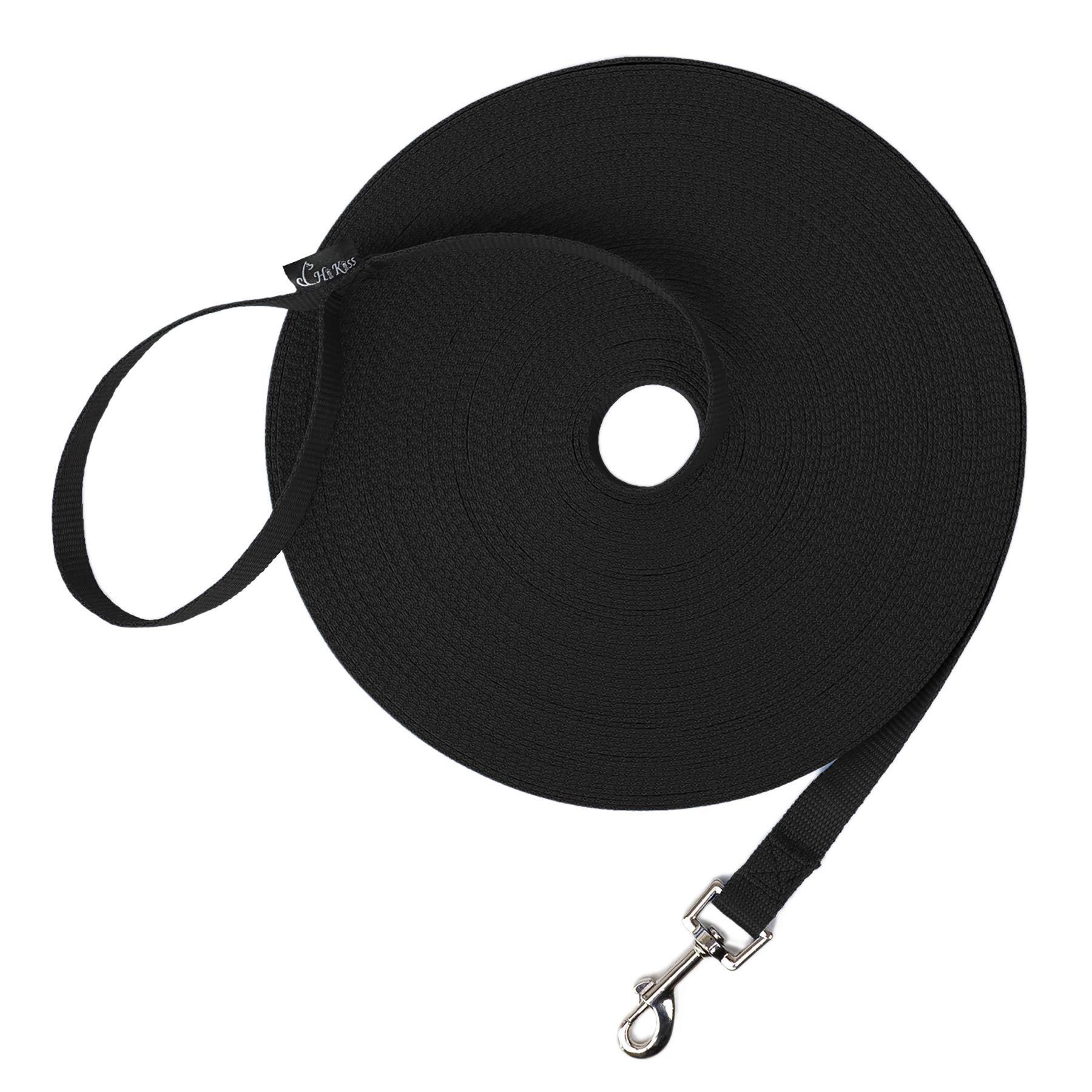 Hi Kiss 30ft black nylon dog training leash with swivel snap