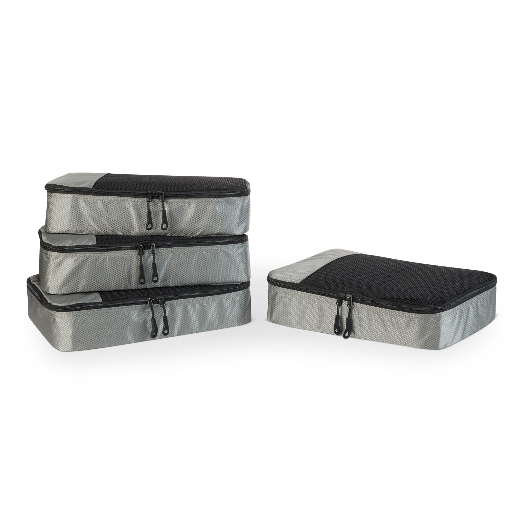 Amazon Essentials 4-Piece Packing Cubes in gray with mesh top panels