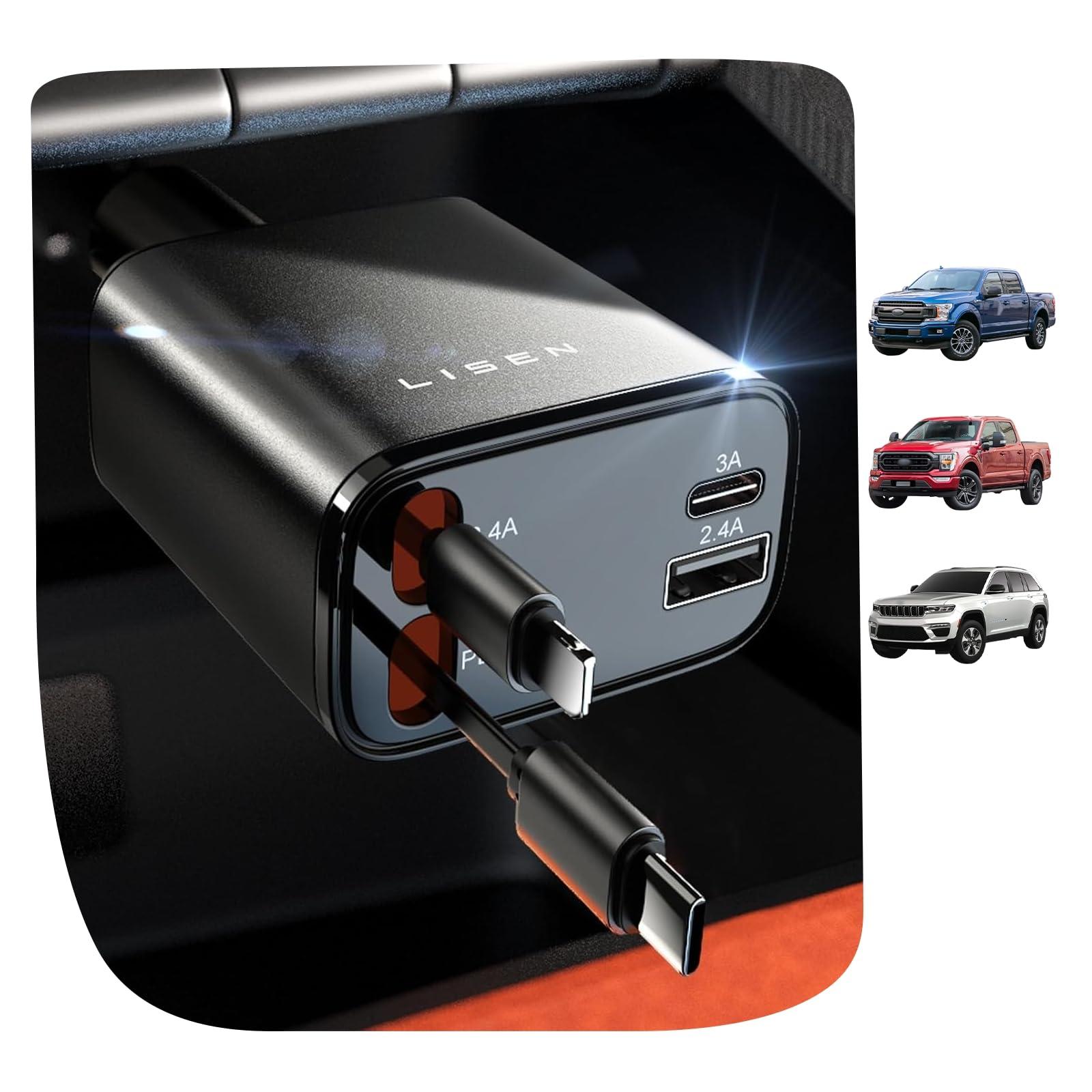 LISEN Retractable Car Charger 4 in 1, 69W