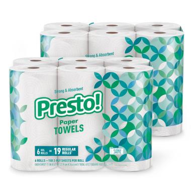 Amazon Brand - Presto! Ultra-Strong Premium Paper Towels, 158 Sheet Huge Roll, 12 Rolls
