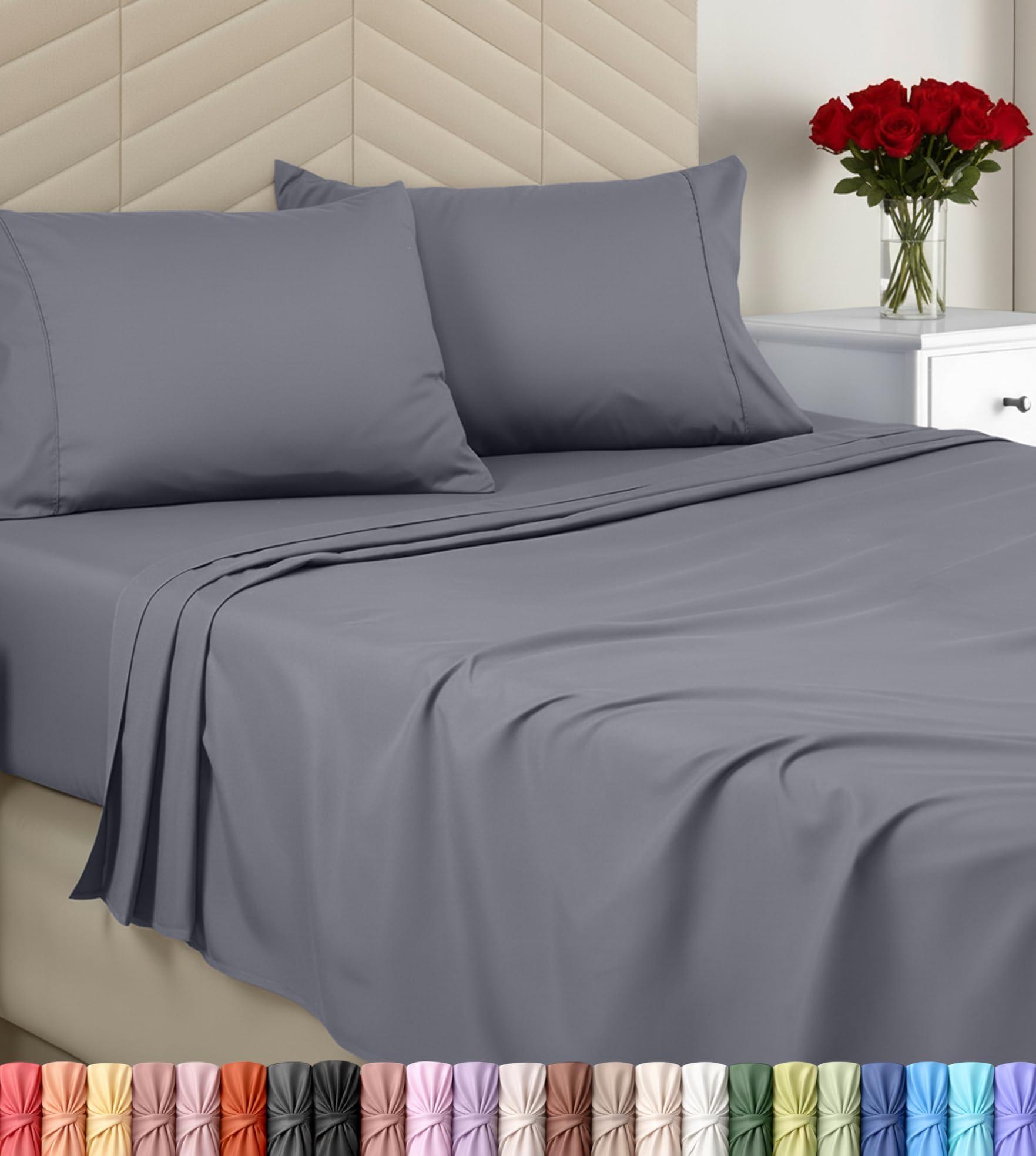 Utopia Bedding Queen Soft Microfiber Sheet Set in Grey on a bed