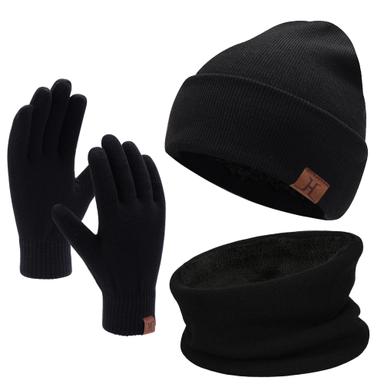 Winter Beanie Hat Scarf Touchscreen Gloves Set