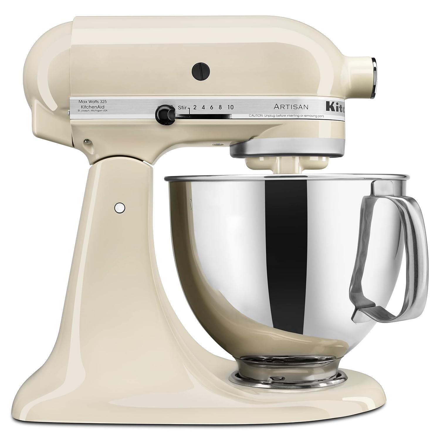 KitchenAid Artisan Series 5 Quart Tilt Head Stand Mixer in Almond Cream on kitchen counter