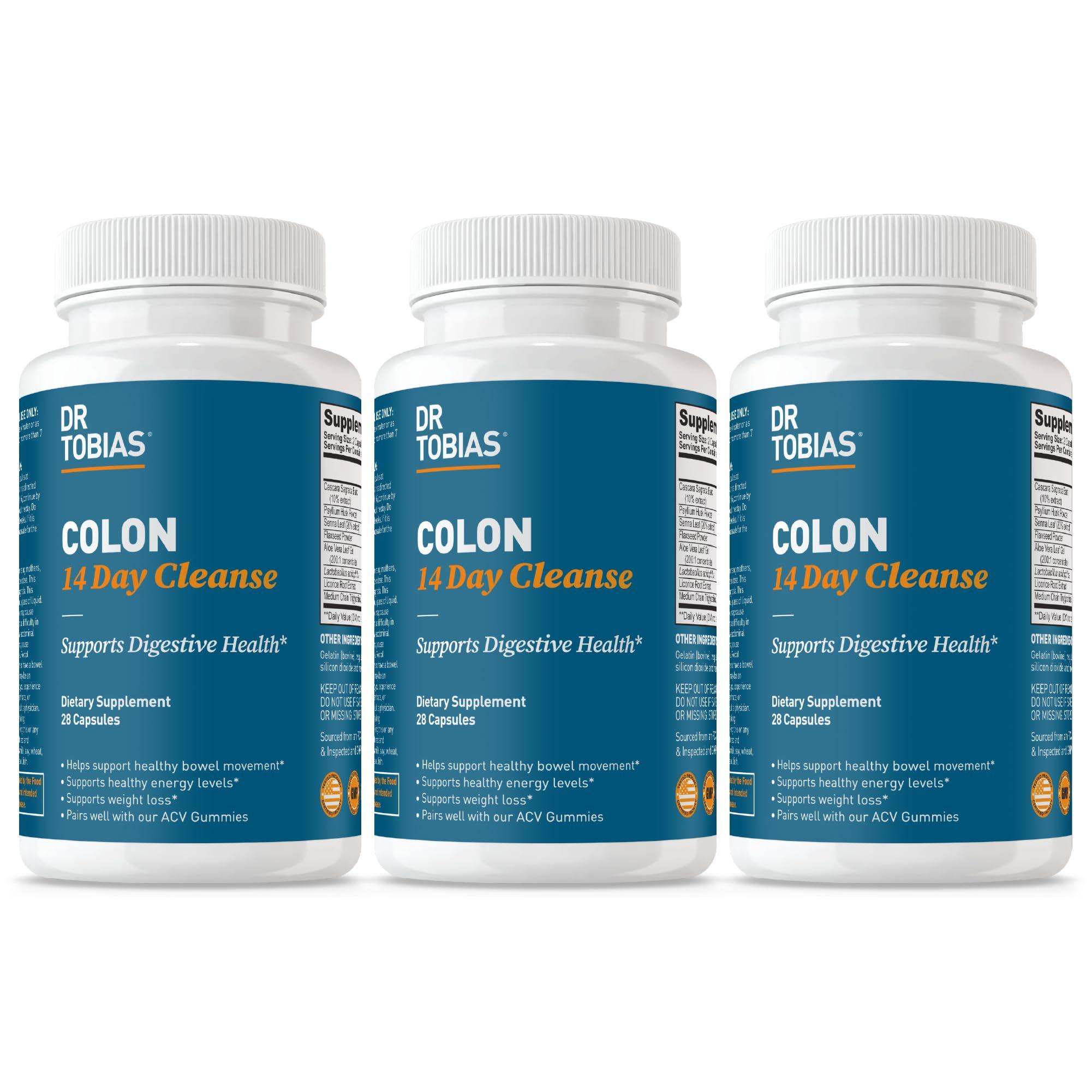 Dr. Tobias Colon Cleanse - 3-bottle supply of 28 capsules each for a 14-day gentle colon detox and gut health support