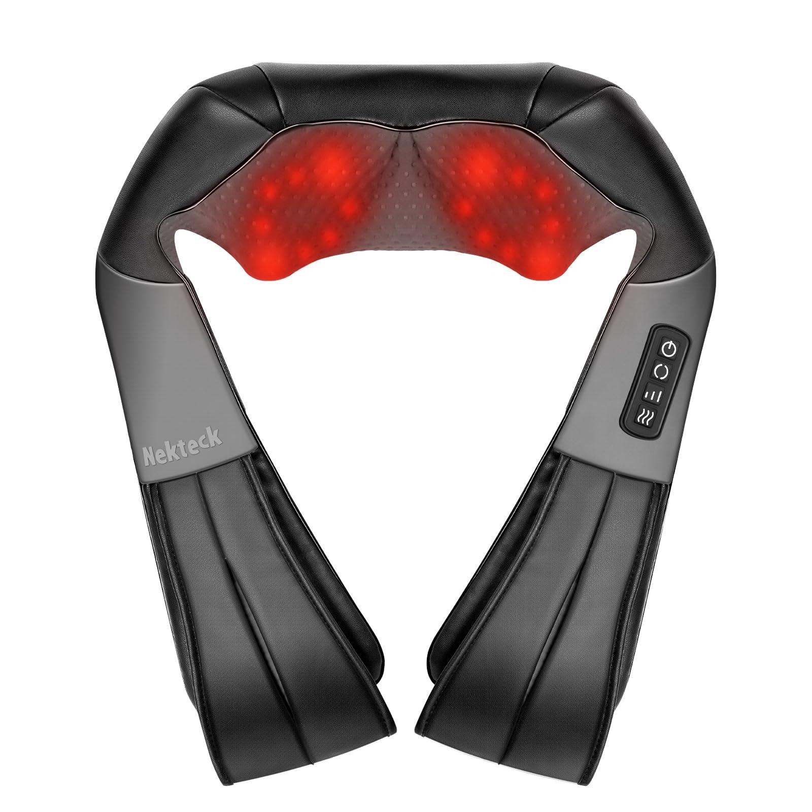 Nekteck Shiatsu Neck Massager with Heat – black and silver, front view