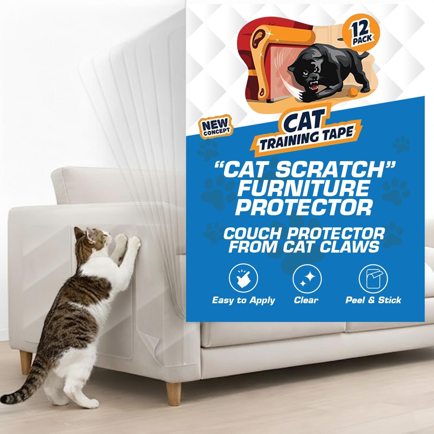 Panther Armor 12 Pack Cat Scratch Tape Sheets applied to a sofa