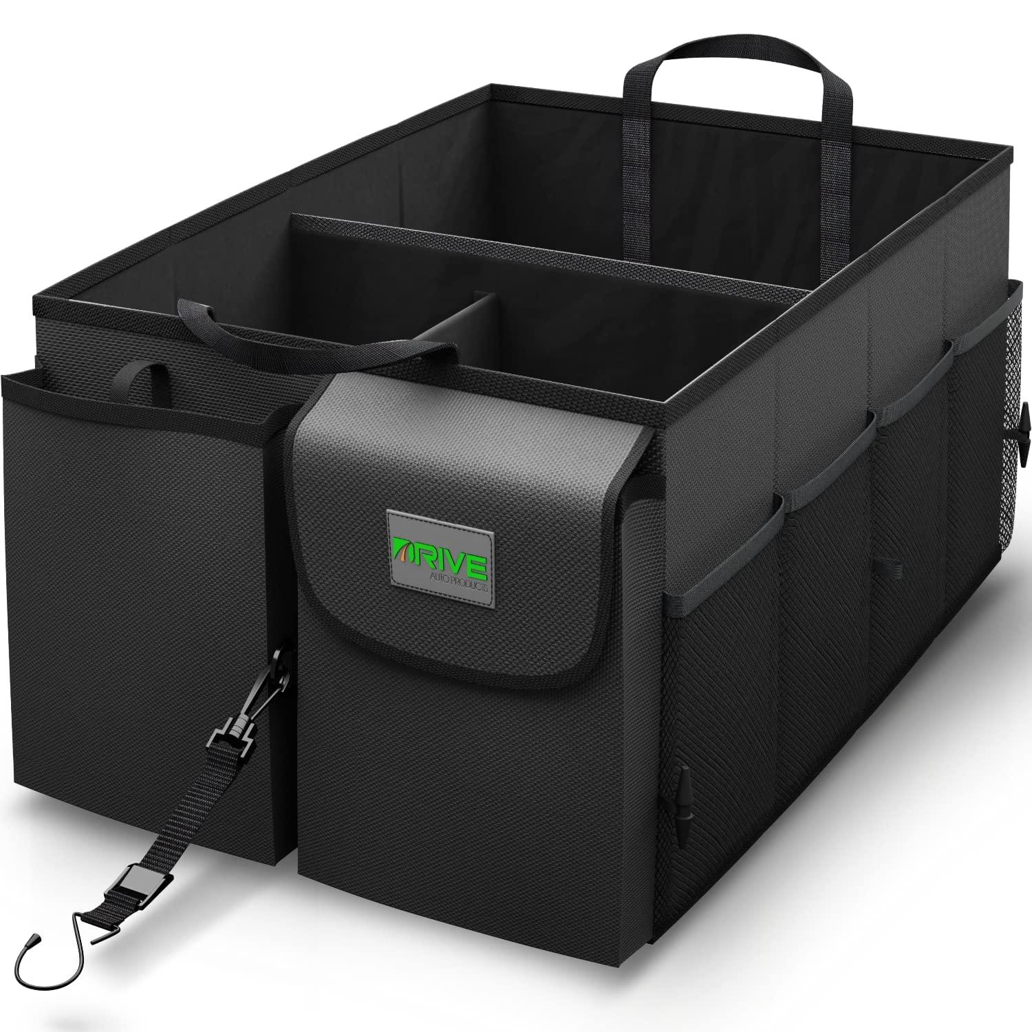DRIVE car trunk organizer with multiple compartments in a car trunk