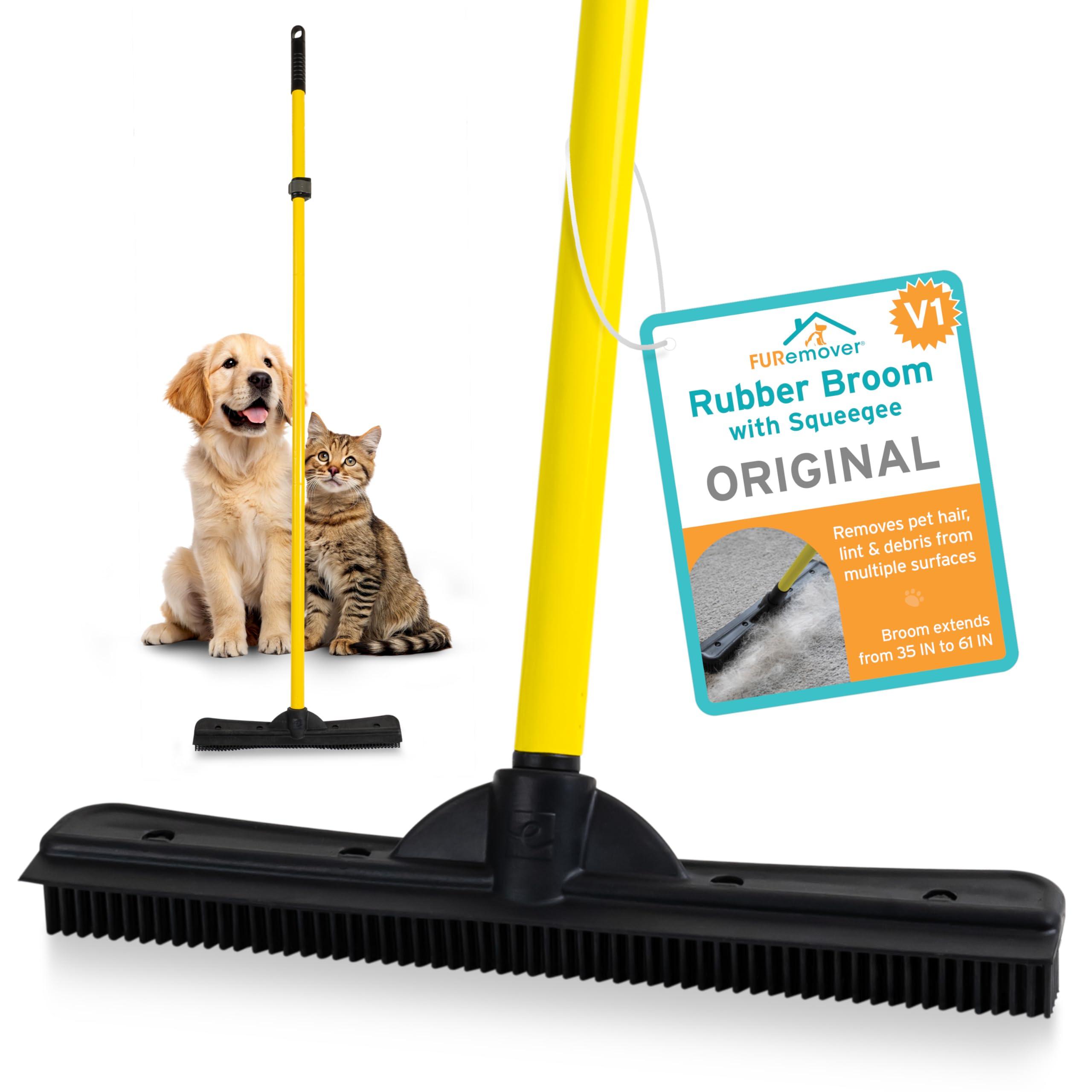 FURemover Pet Hair Removal Rubber Broom with 61-inch Telescopic Handle