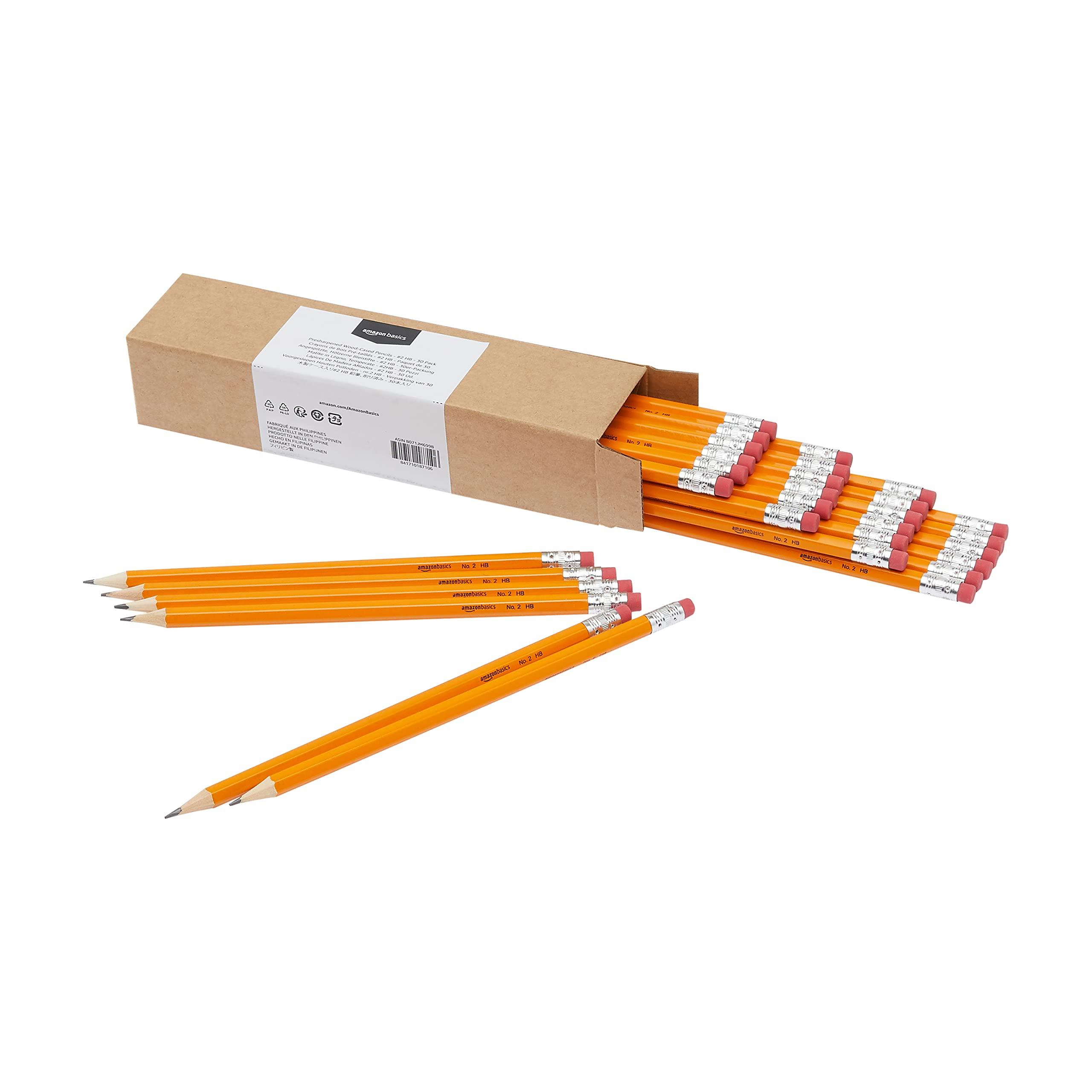 Amazon Basics Wood-Cased #2 HB School Pencils, pre-sharpened, orange, 30 count