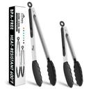 HOTEC Premium Stainless Steel Locking Kitchen Tongs with Silicon Tips, Set of 2-9" and 12" | Mubboo