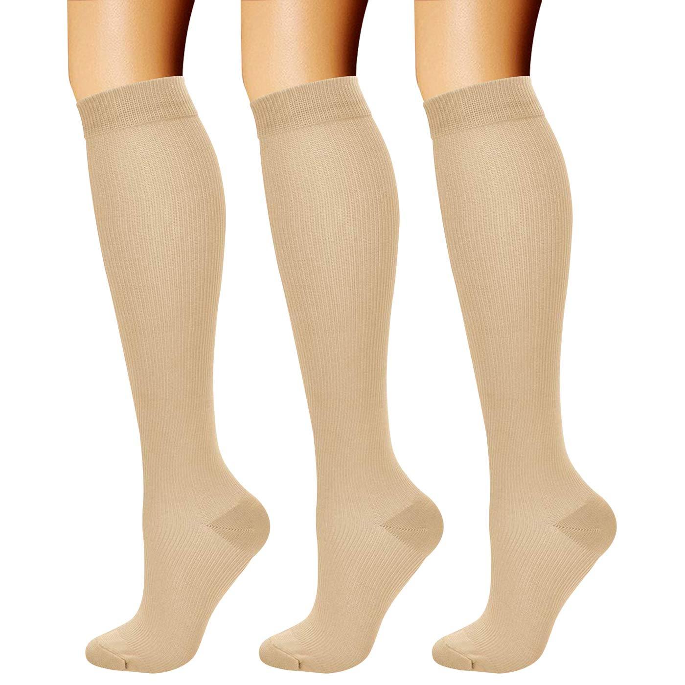 CHARMKING Compression Socks 3 Pairs in nude color, knee-high athletic design