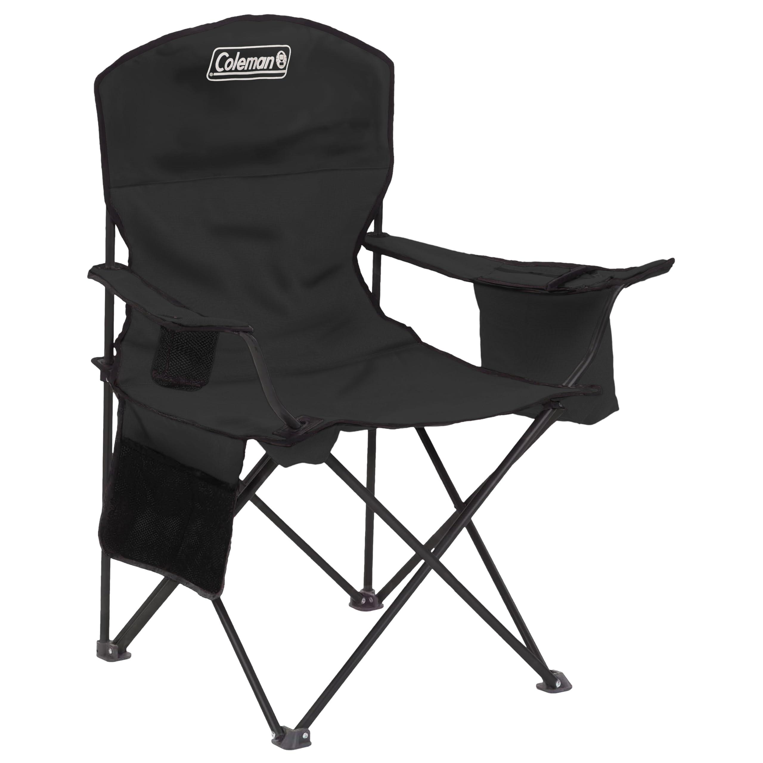 Coleman Portable Camping Chair with 4-Can Cooler, cushioned seat, side pockets, and cup holder
