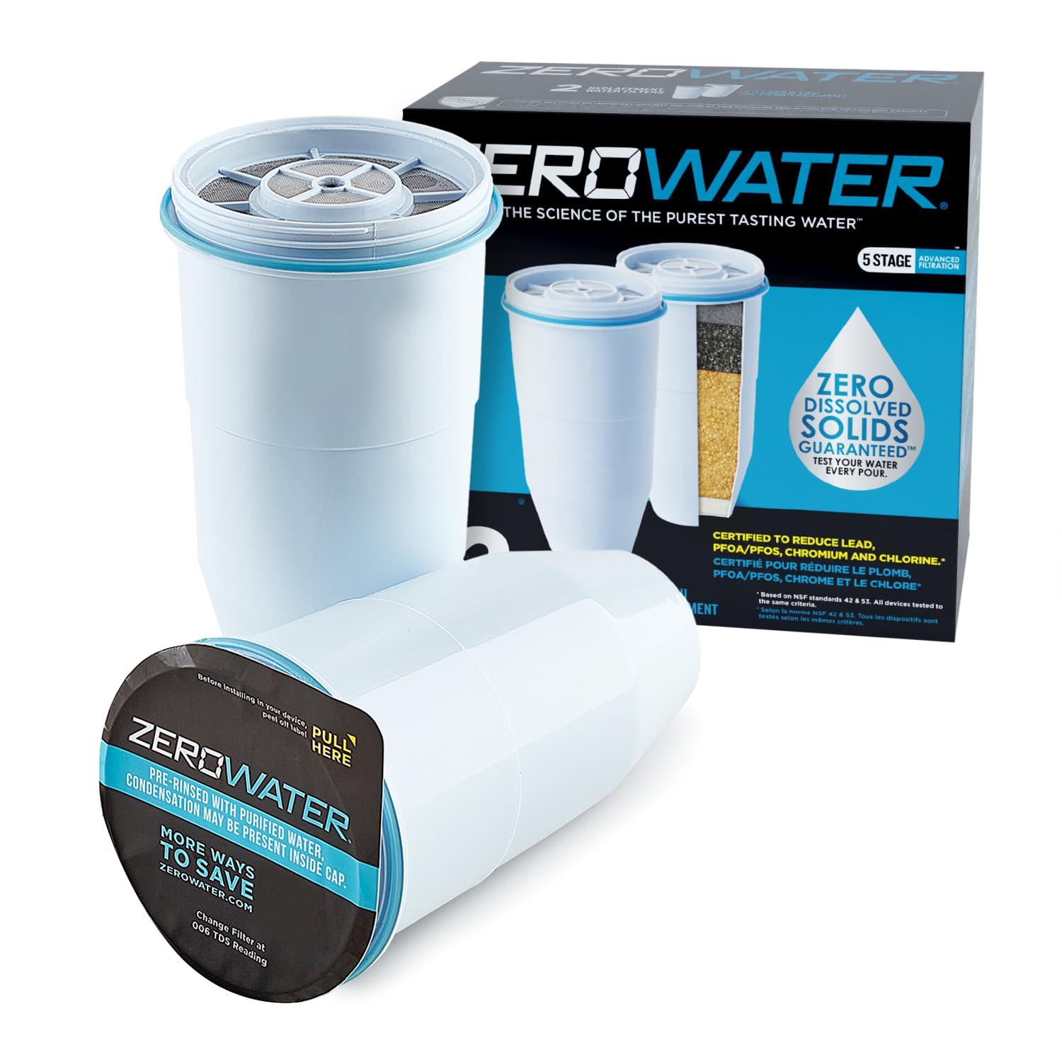 ZeroWater Official Replacement Filter 2-pack – 5-stage 0 TDS water filter