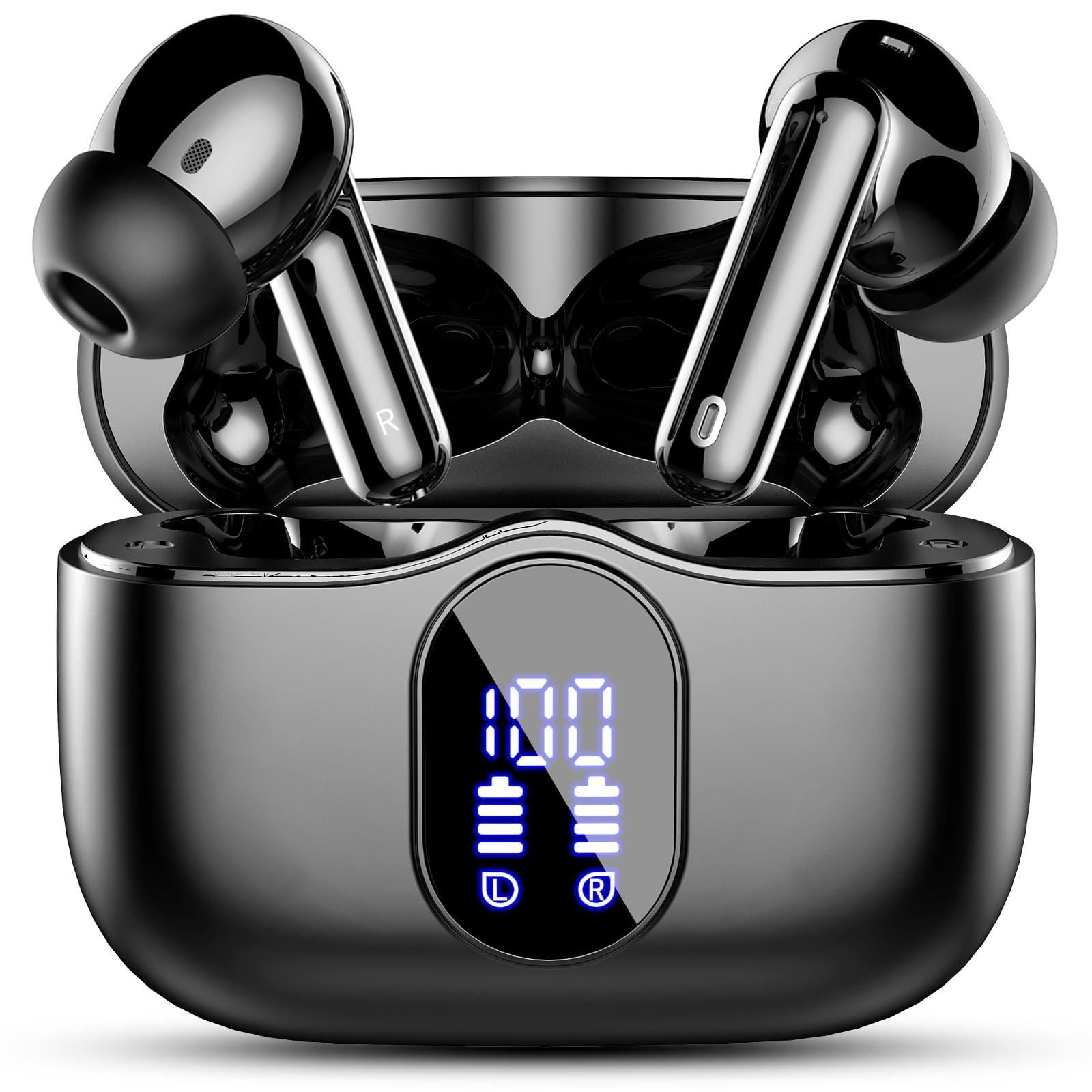 Btootos A90 Pro wireless earbuds in black, showing charging case