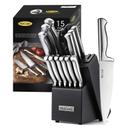 McCook® Knife Sets, German Stainless Steel Knife Block Sets with Built-in Sharpener, 15 Piece Chef Knife and More, Razor Sharp, Restaurant Grade, Anti-Rust, Elegant Box for Gift
