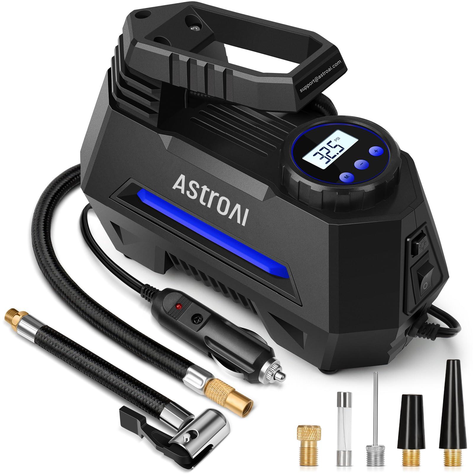 AstroAI AIRUN H Tire Inflator on a car tire with digital display