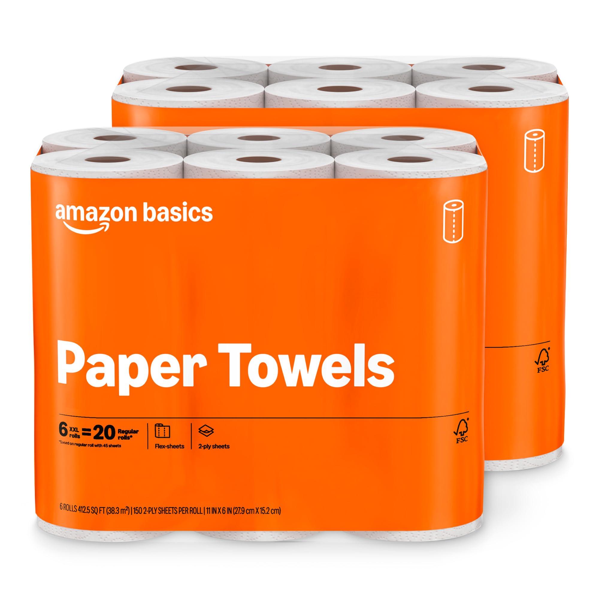 Amazon Basics 2-Ply Flex-Sheets Paper Towels, 12 roll pack