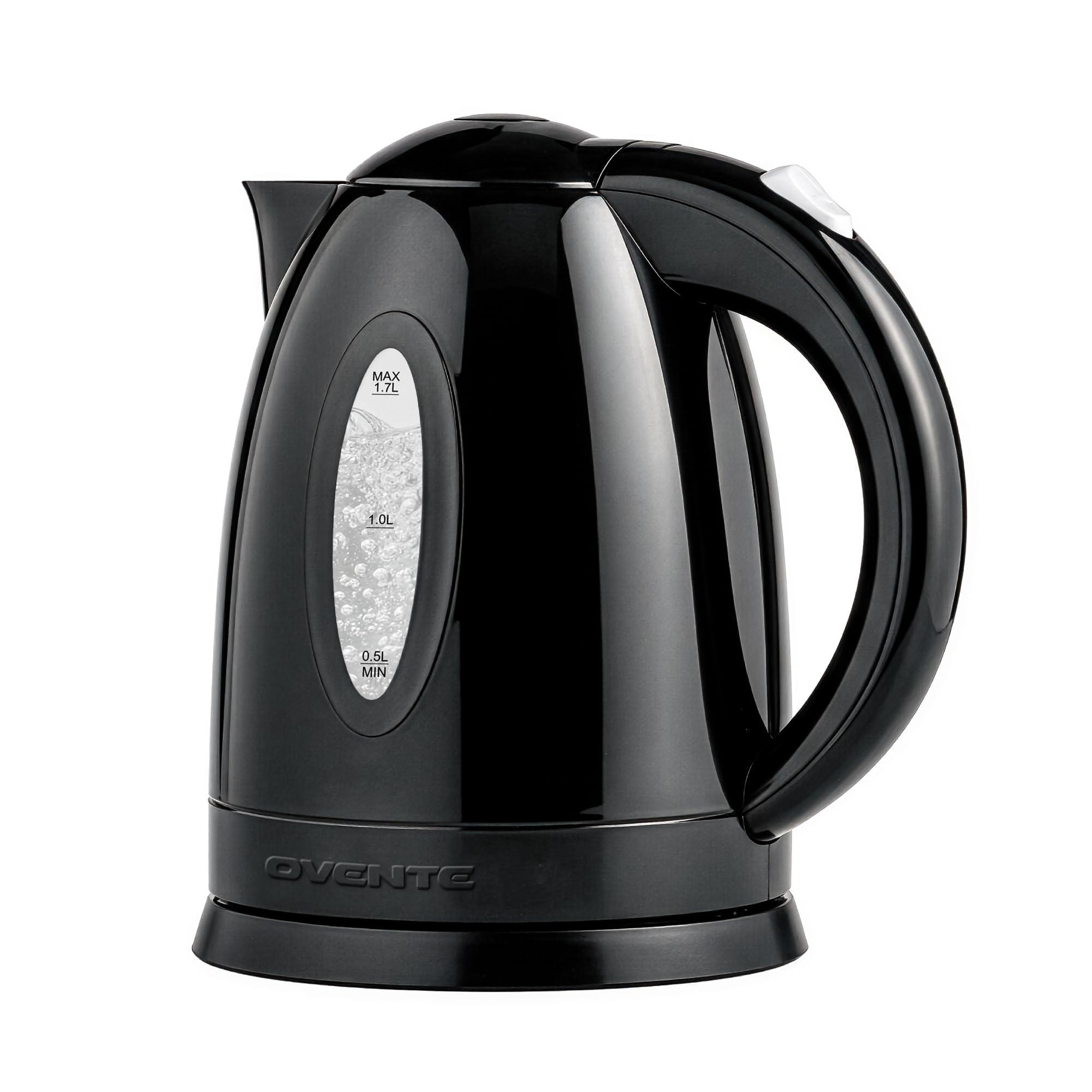OVENTE KP72B electric kettle with black plastic body and water level gauge
