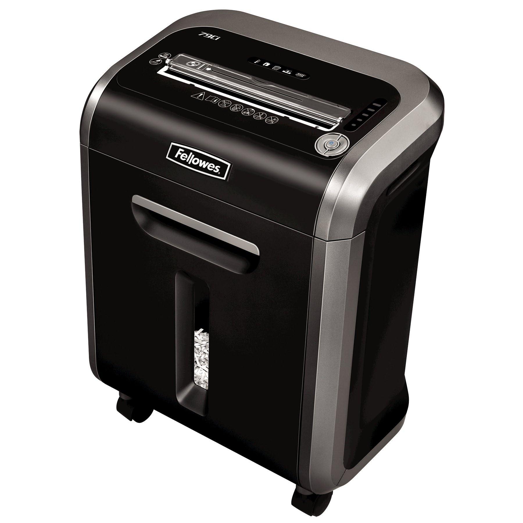 Fellowes Powershred 79Ci 16-Sheet Crosscut Paper Shredder in black and silver