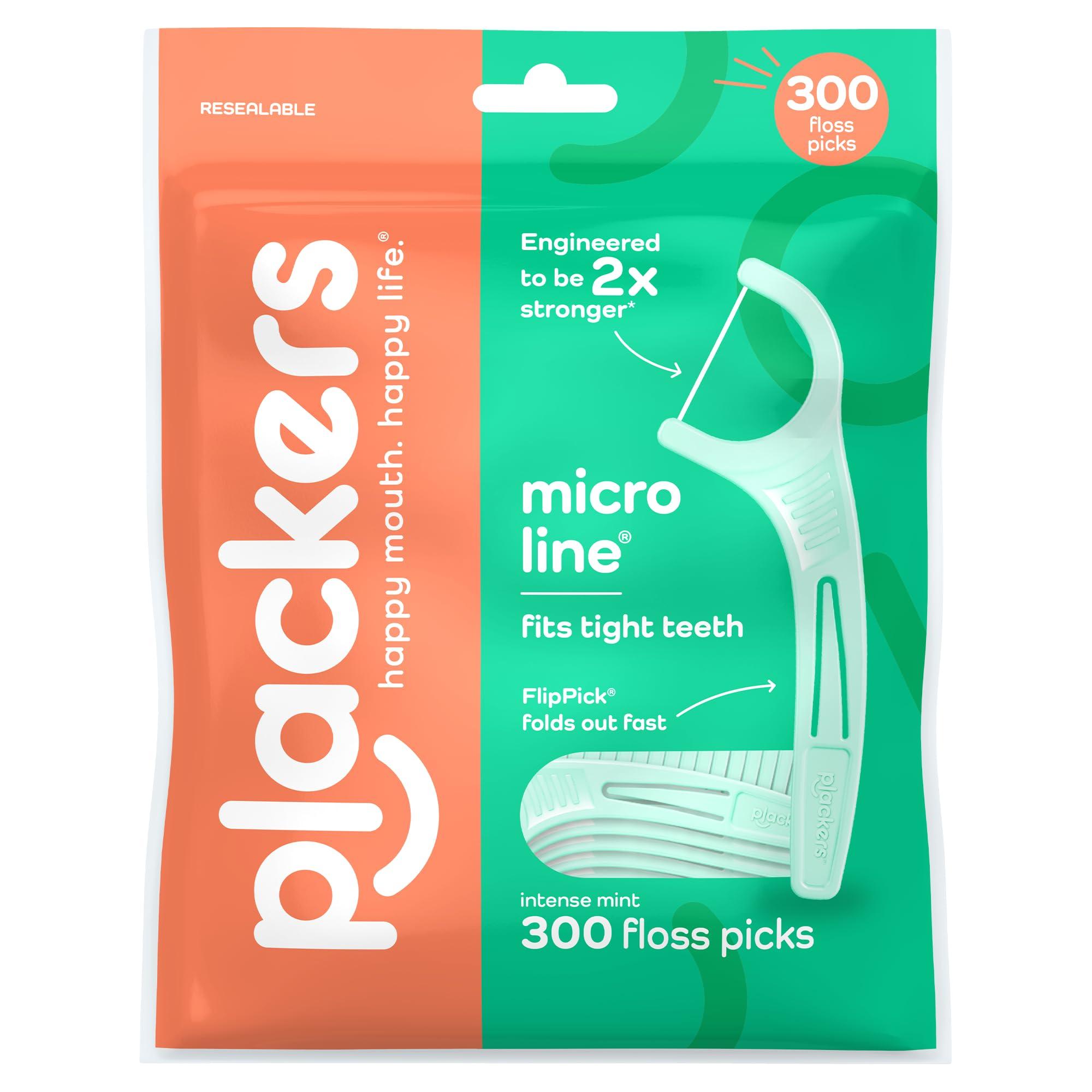 Plackers Micro Line Floss Picks in Intense Mint, 300 count bag