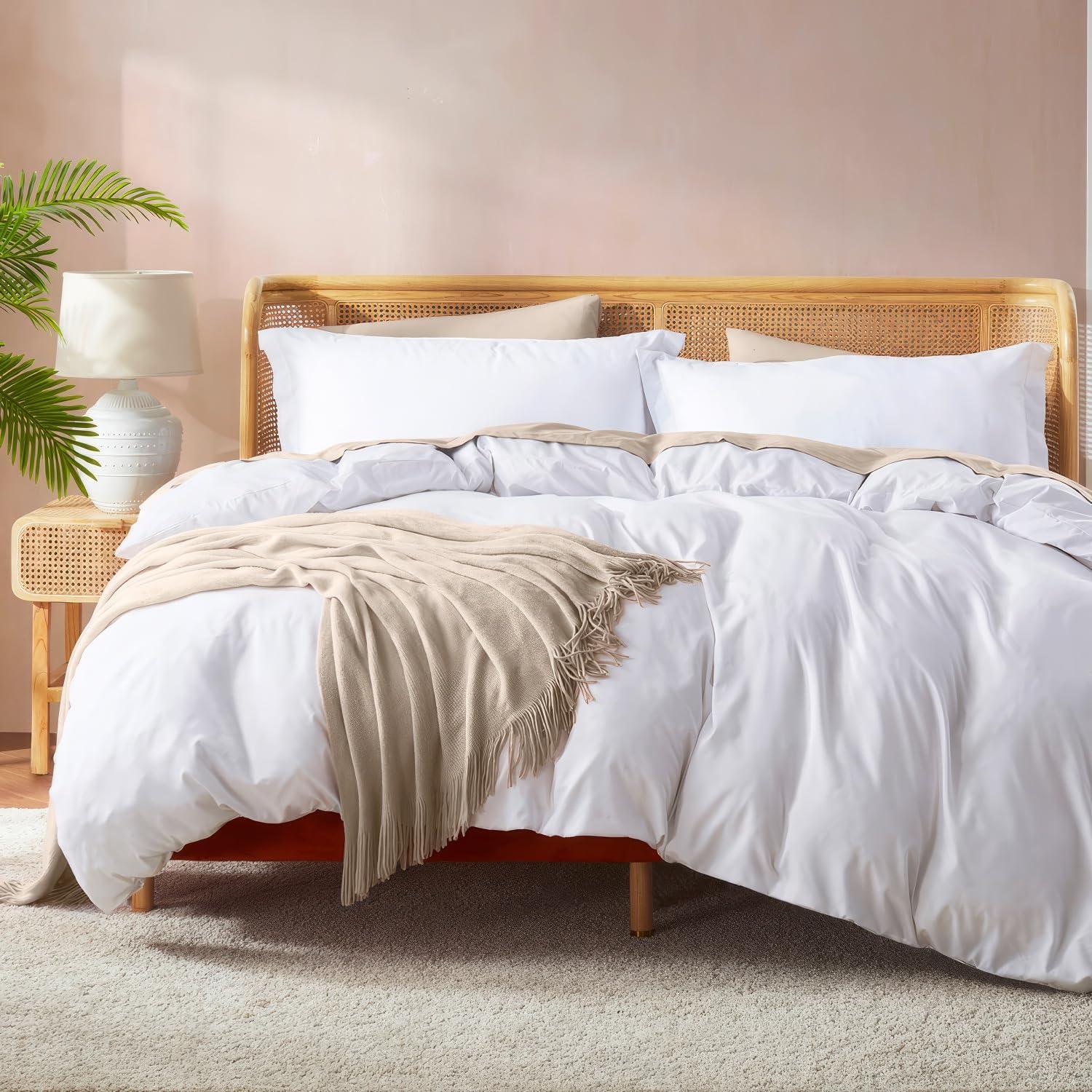 Nestl White Duvet Cover King Size on a bed